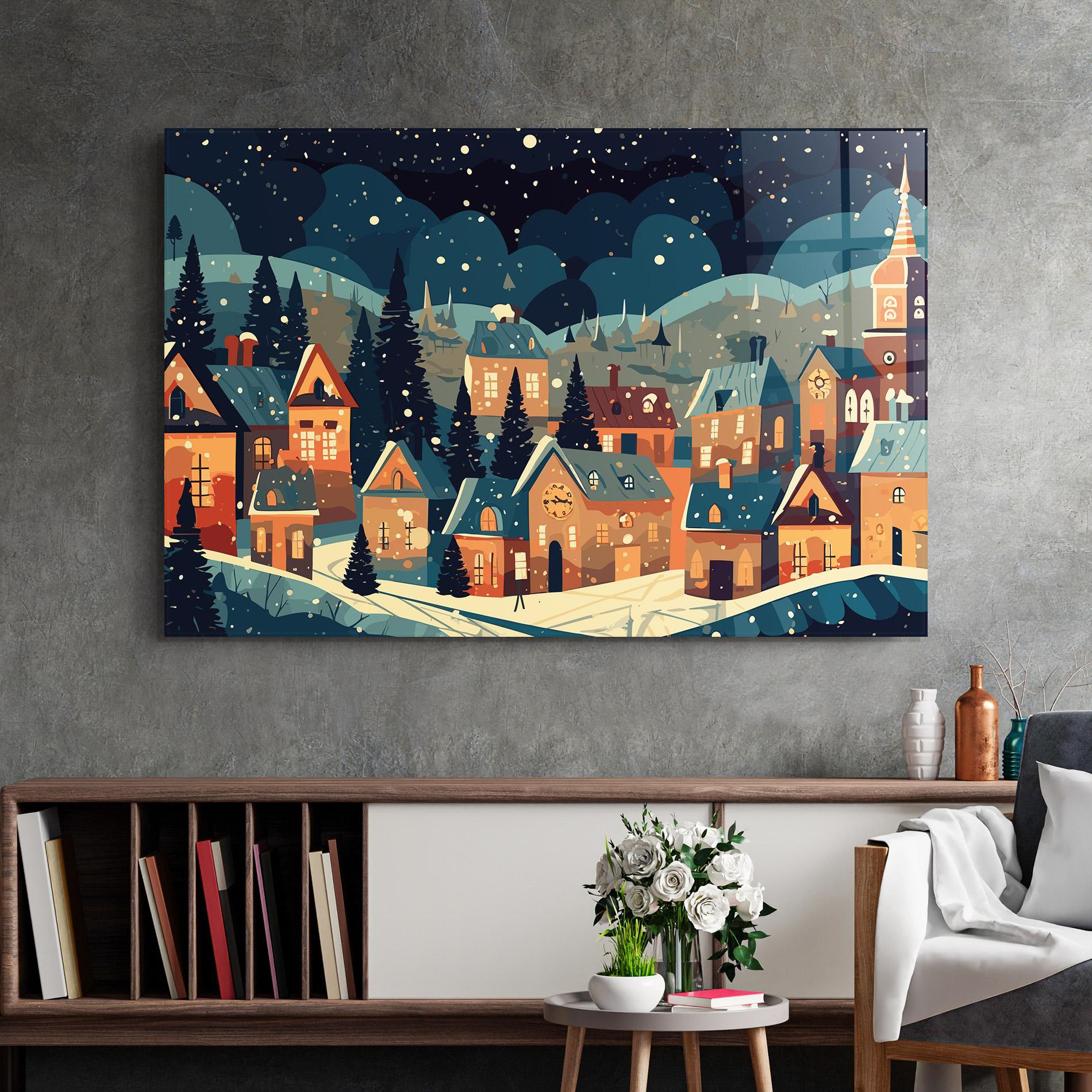 Glasbild Winter View Houses mockup 2