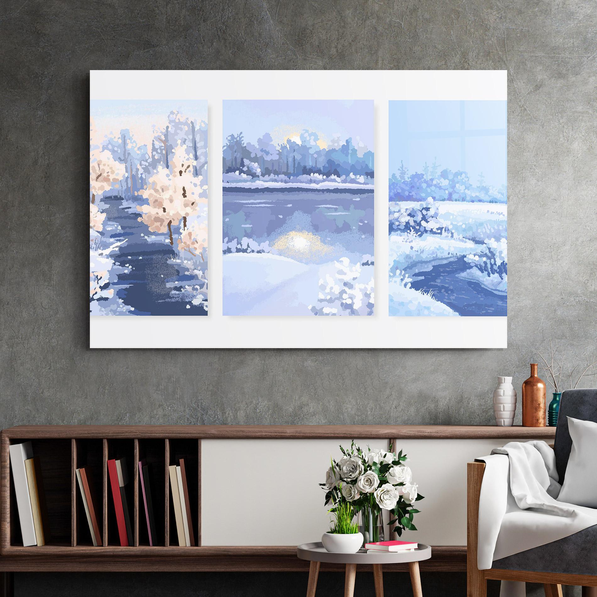 Glasbild Winter_landscape_with_forest_and_field_vector_illustration14 mockup 2