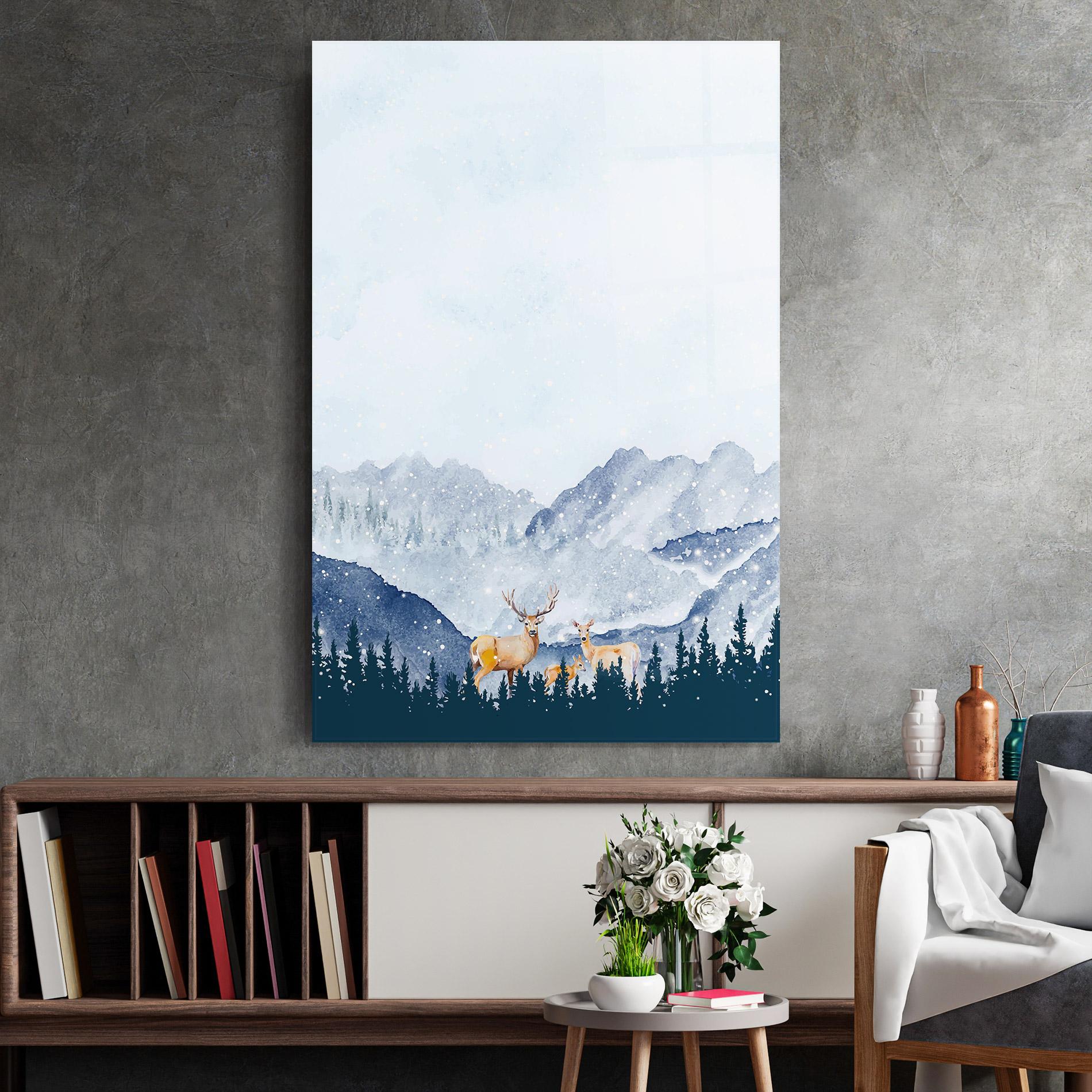 Glasbild Winter Deers mockup 2