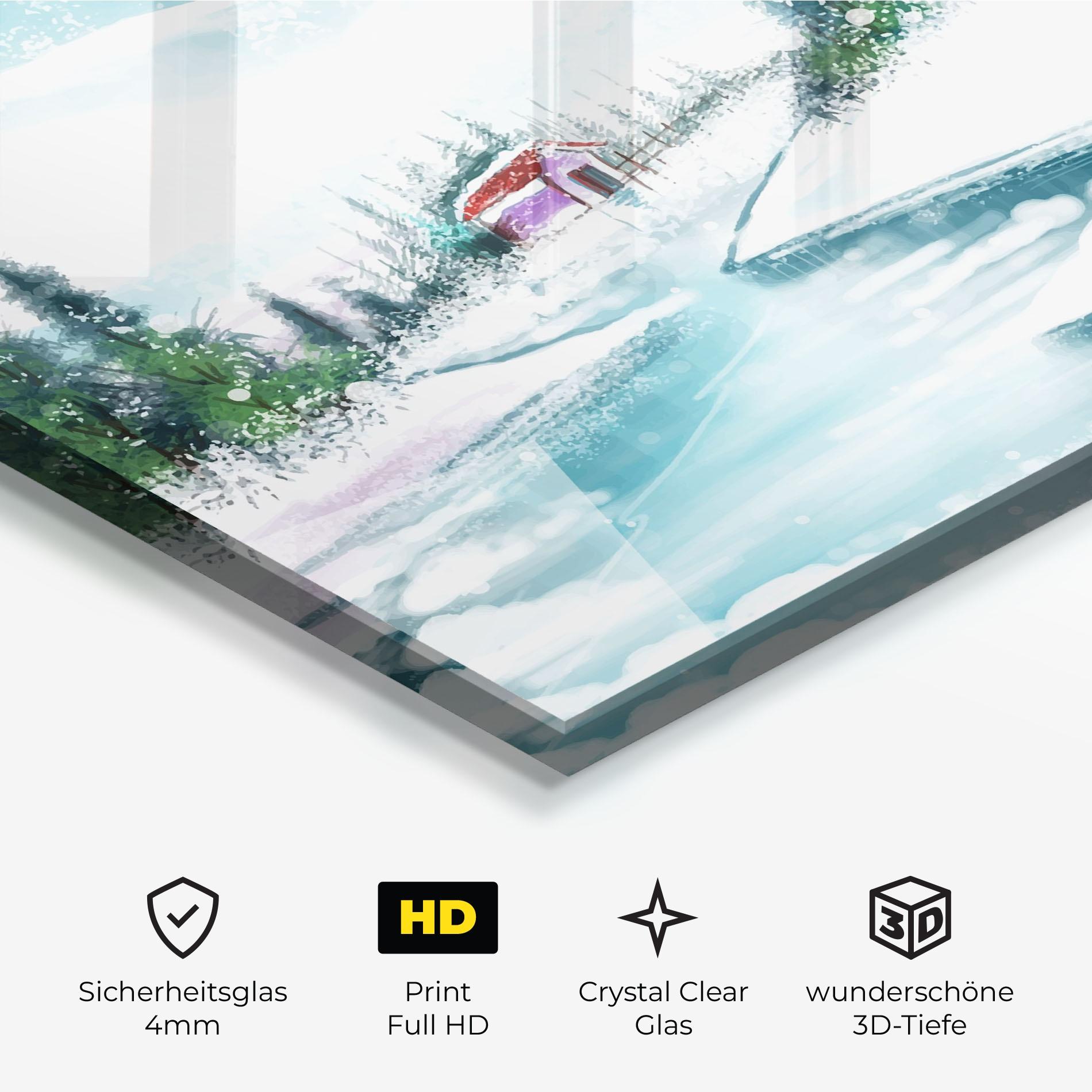 Glasbild Purple House Winter mockup 3