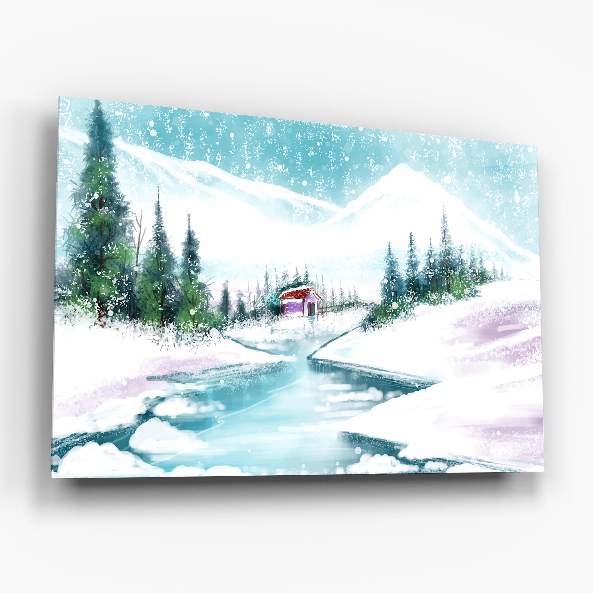 Glasbild Purple House Winter mockup 6