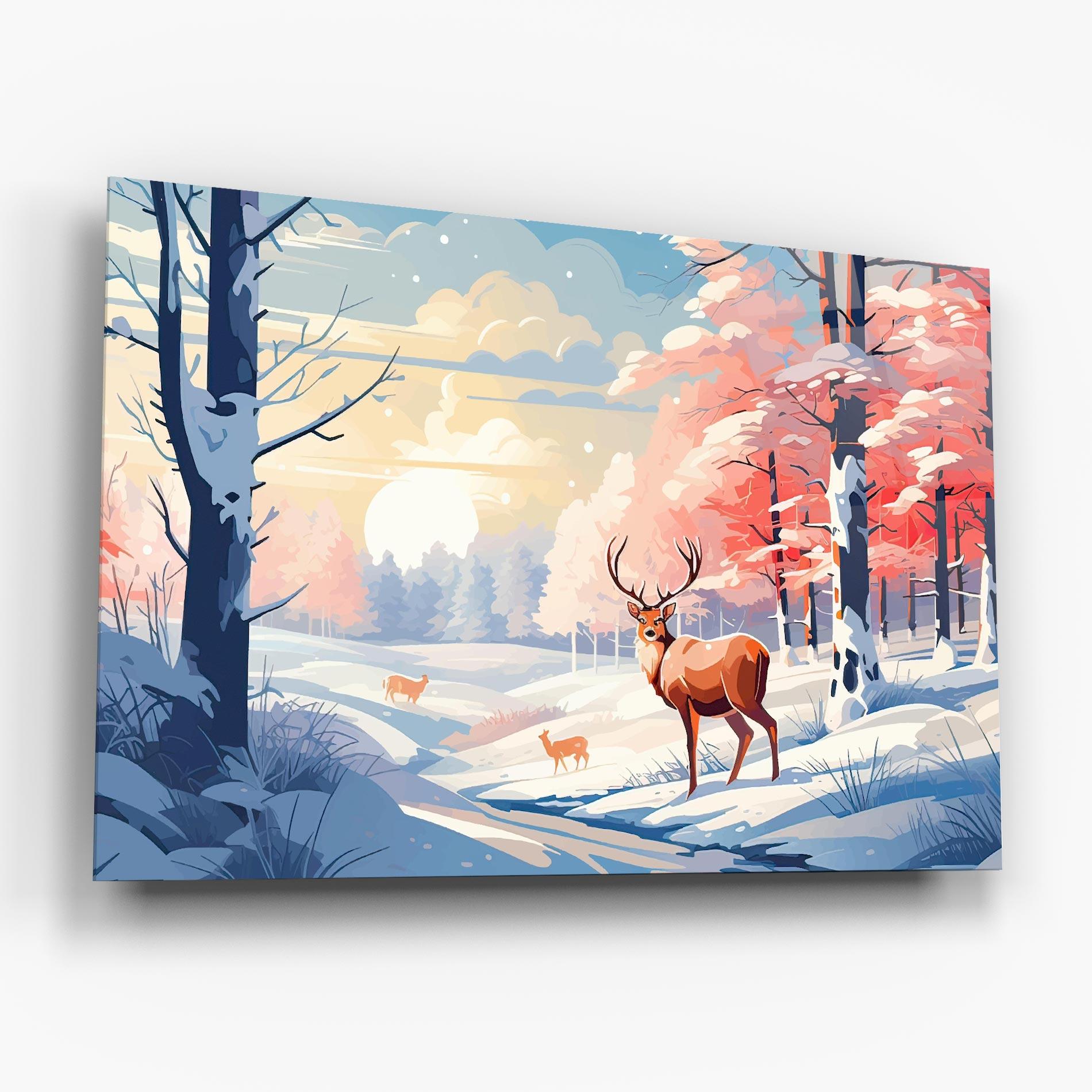 Glasbild Winter Deer Art mockup 6