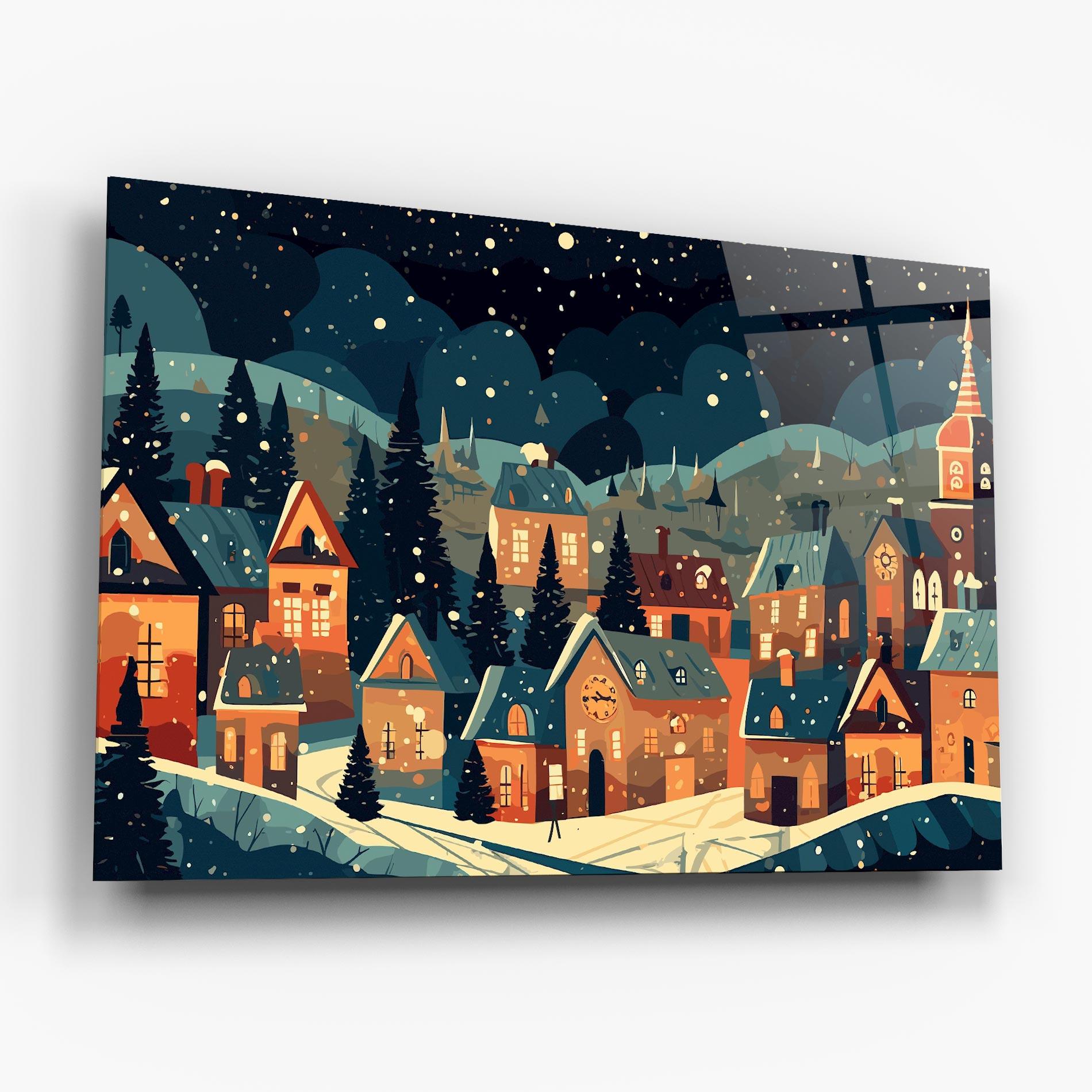 Glasbild Winter View Houses mockup 6