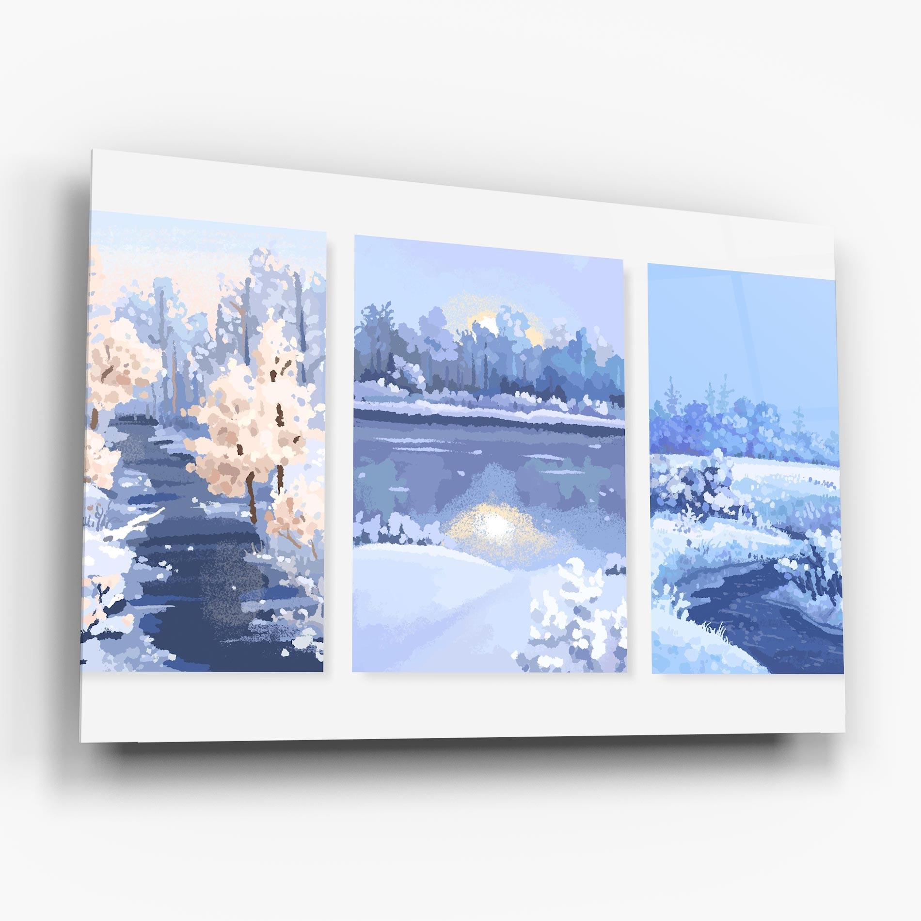 Glasbild Winter_landscape_with_forest_and_field_vector_illustration14 mockup 6
