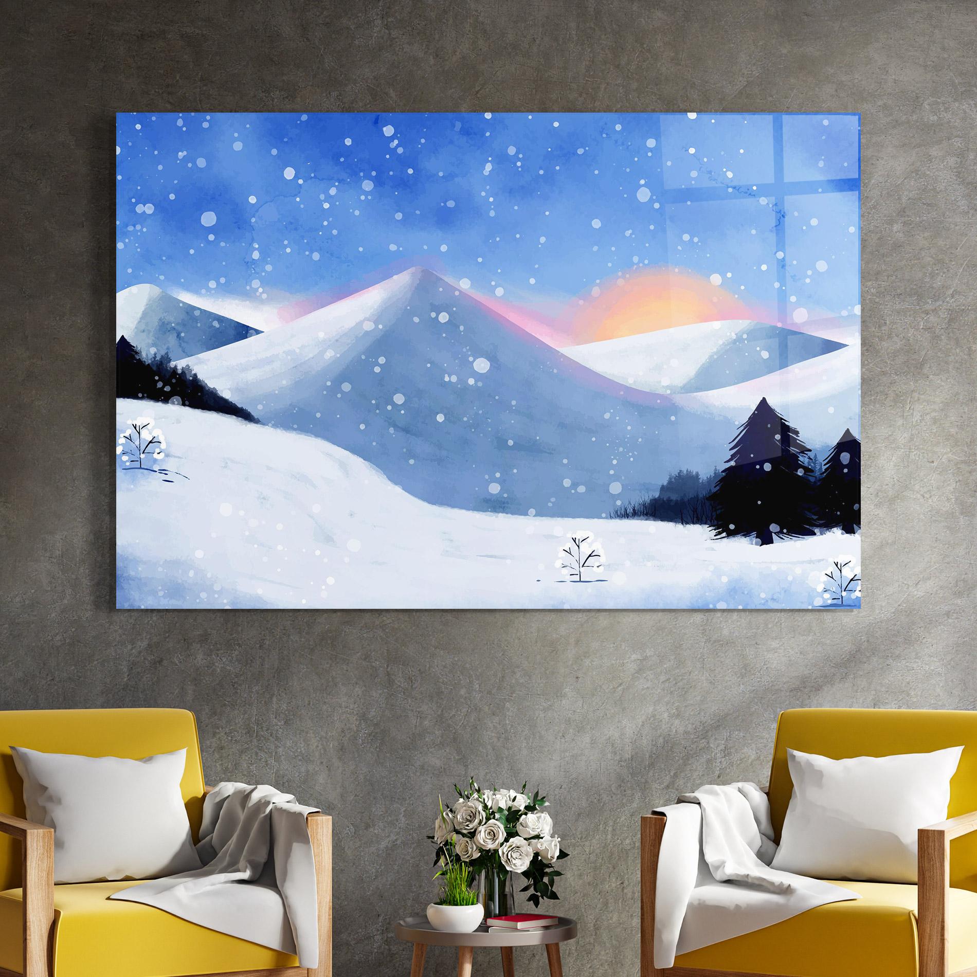 Glasbild Mountain Snow Art mockup 4