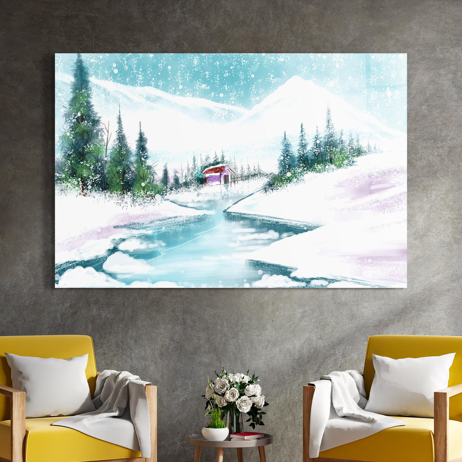 Glasbild Purple House Winter mockup 4