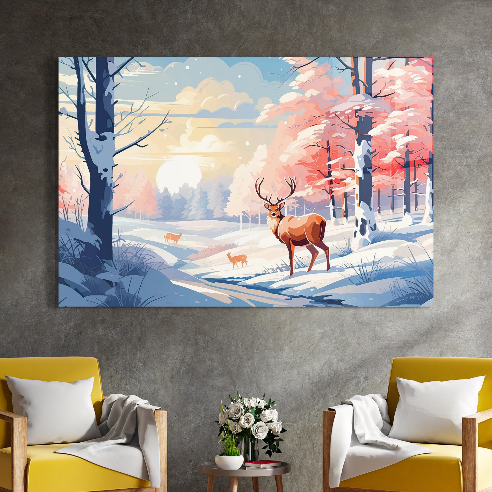 Glasbild Winter Deer Art mockup 4