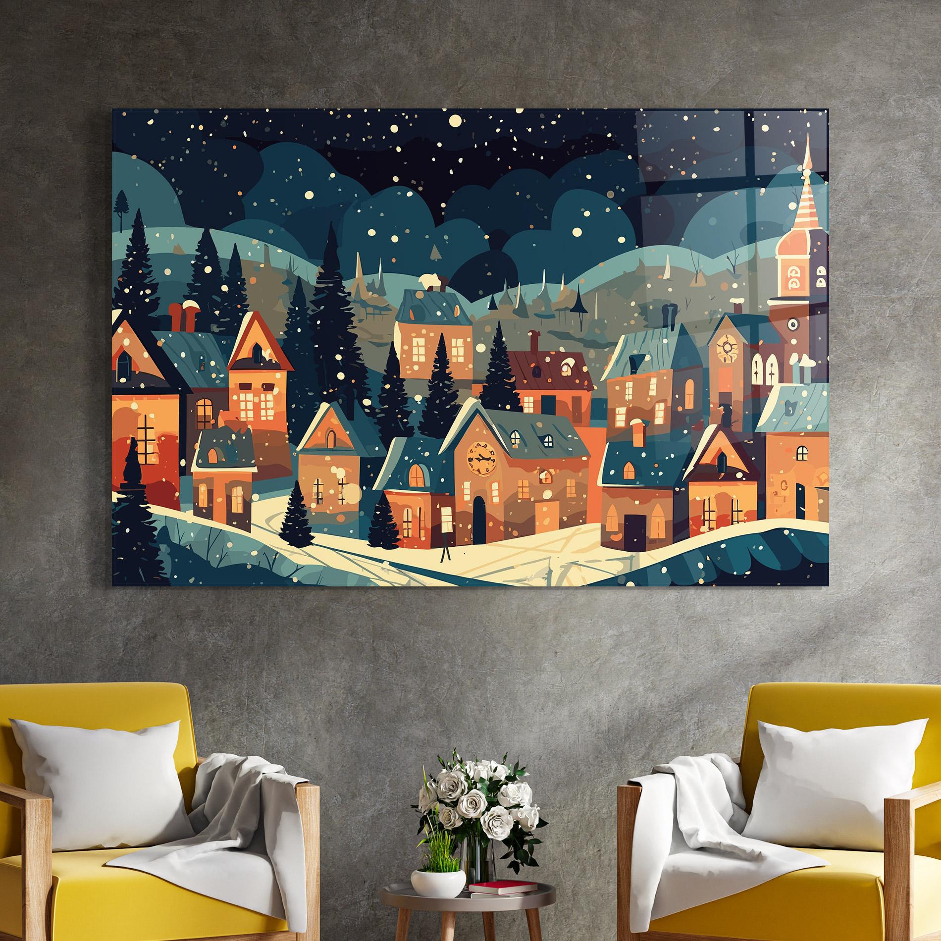 Glasbild Winter View Houses mockup 4