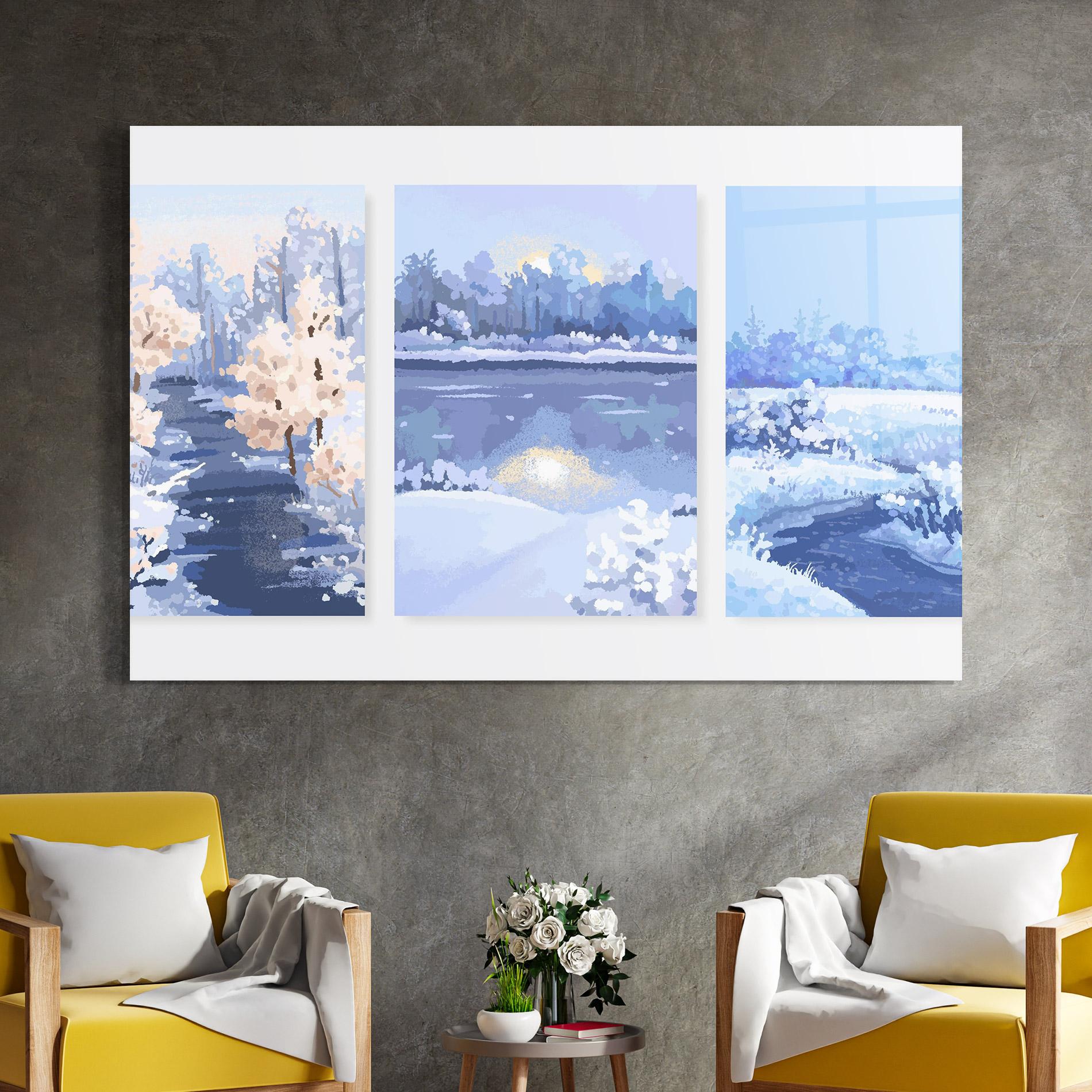 Glasbild Winter_landscape_with_forest_and_field_vector_illustration14 mockup 4