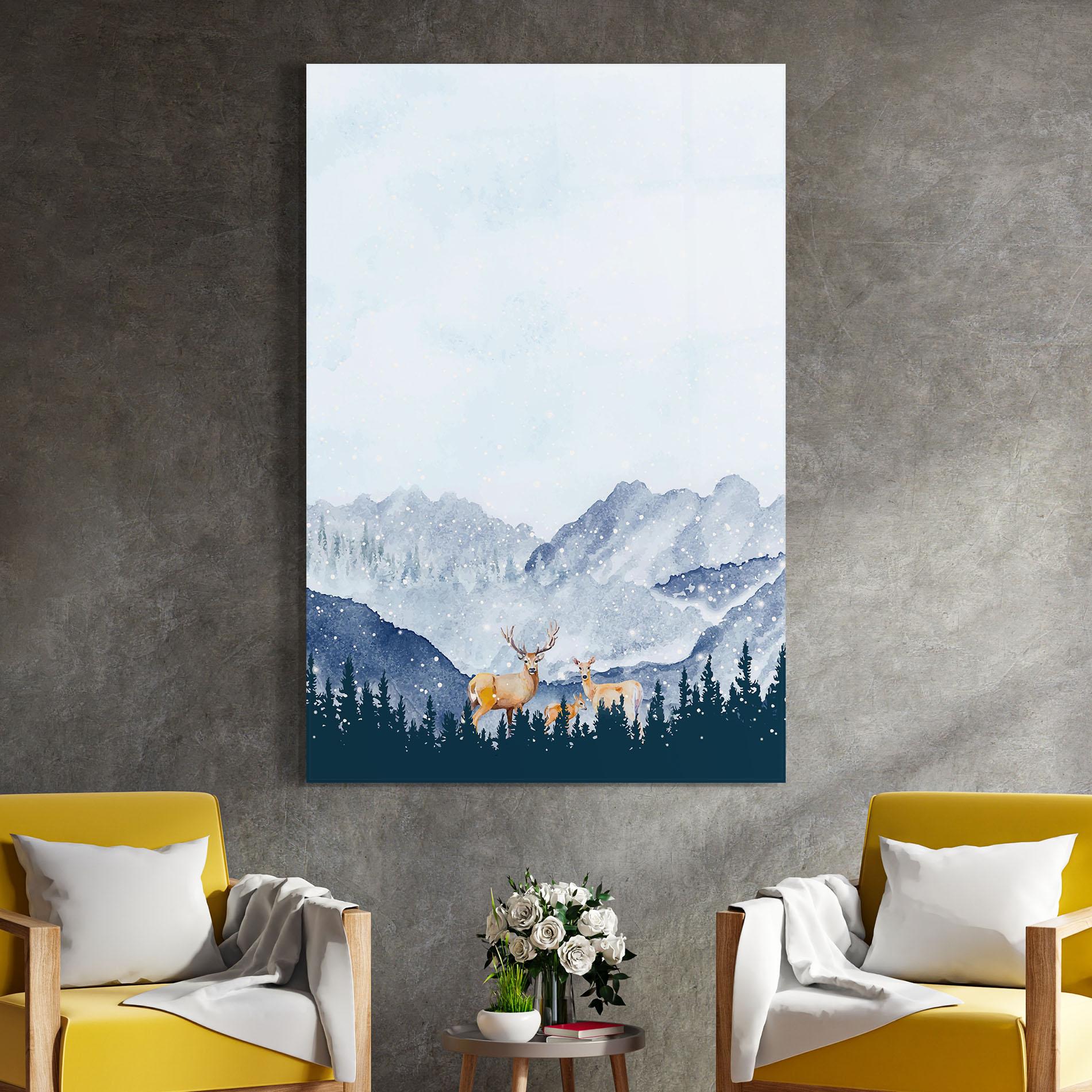 Glasbild Winter Deers mockup 4