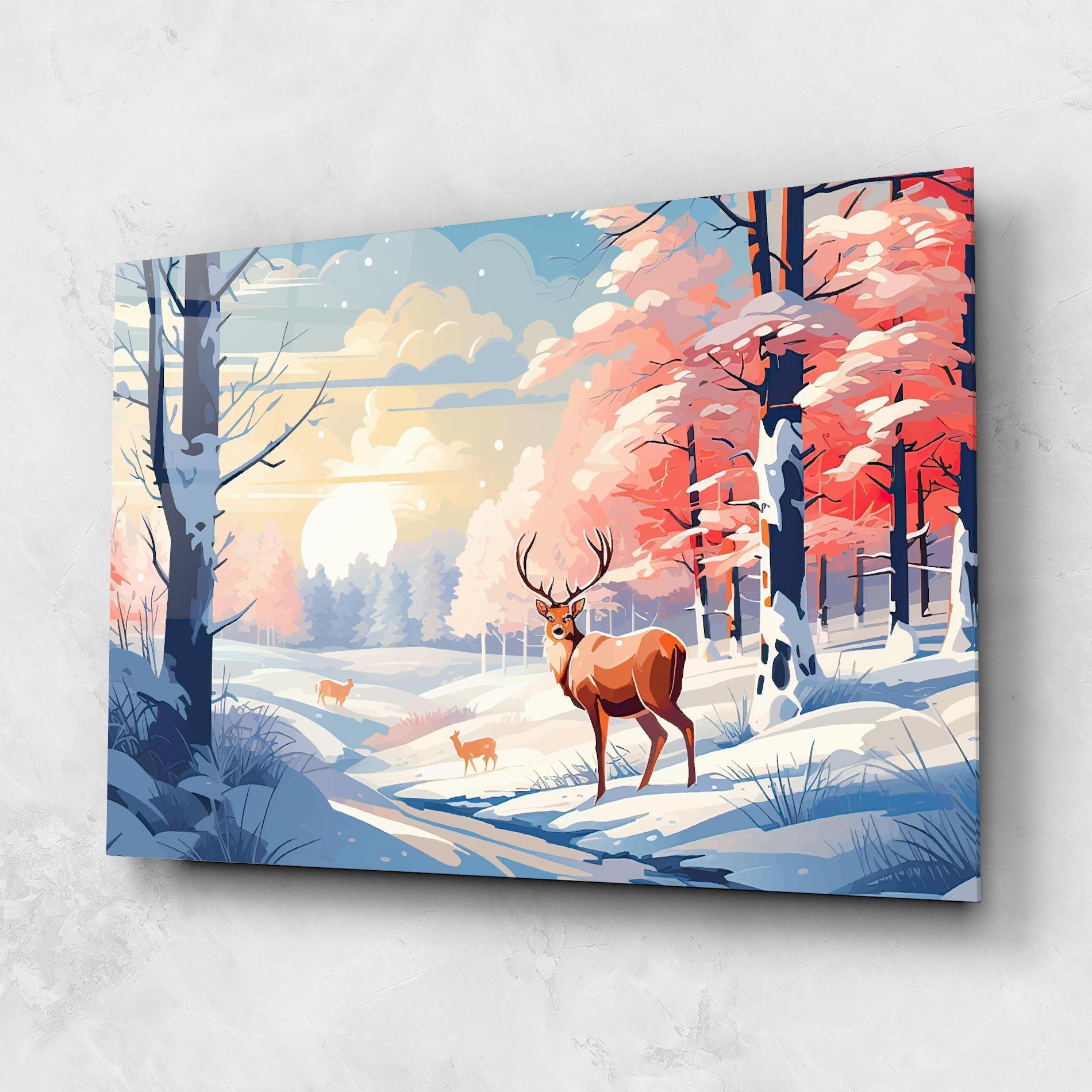 Glasbild Winter Deer Art mockup 1