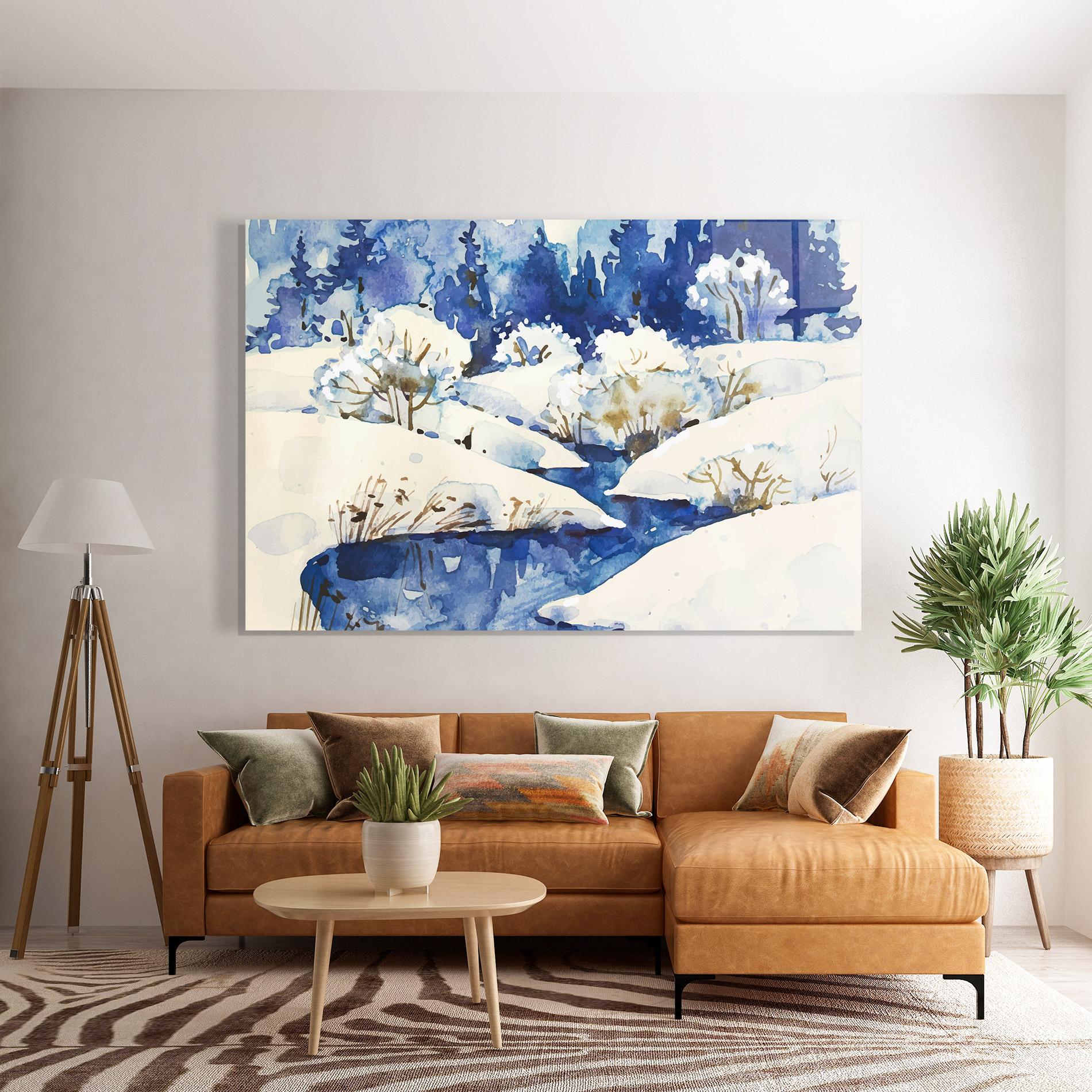 Glasbild Blue Trees Winter mockup 7