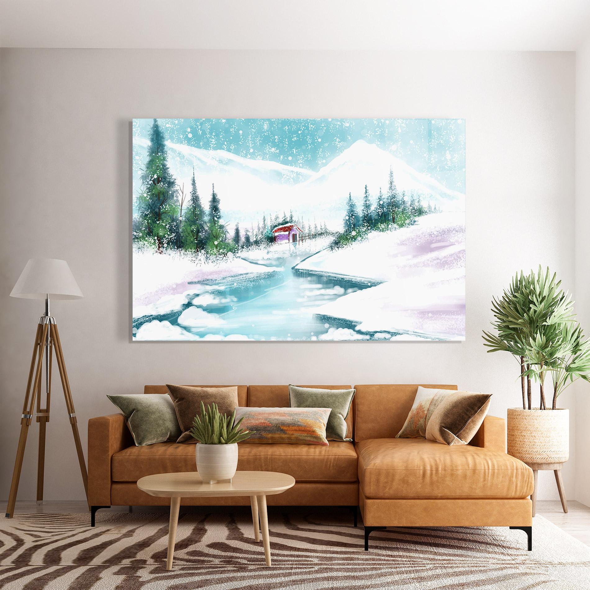 Glasbild Purple House Winter mockup 7