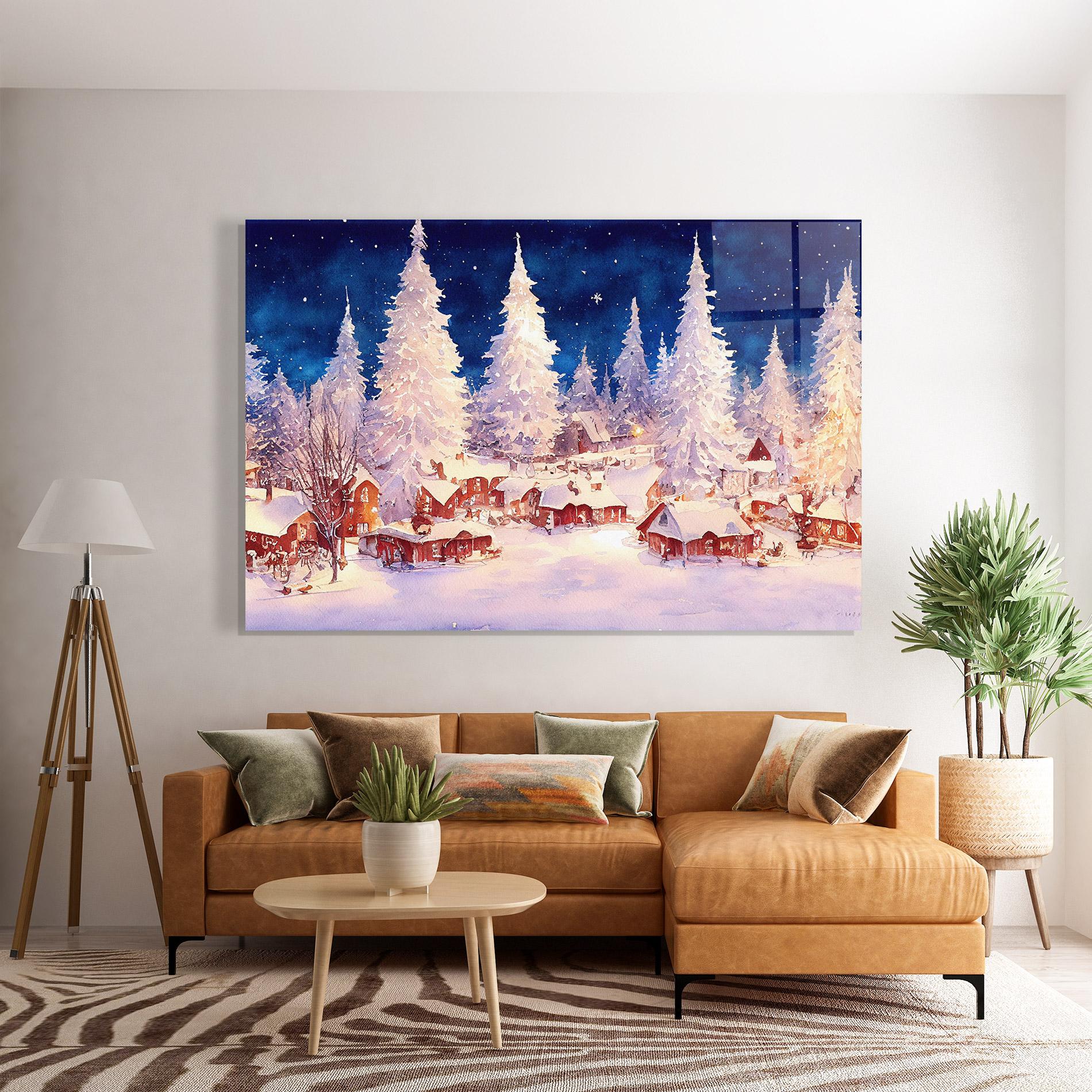 Glasbild Snow Falling Painting mockup 7
