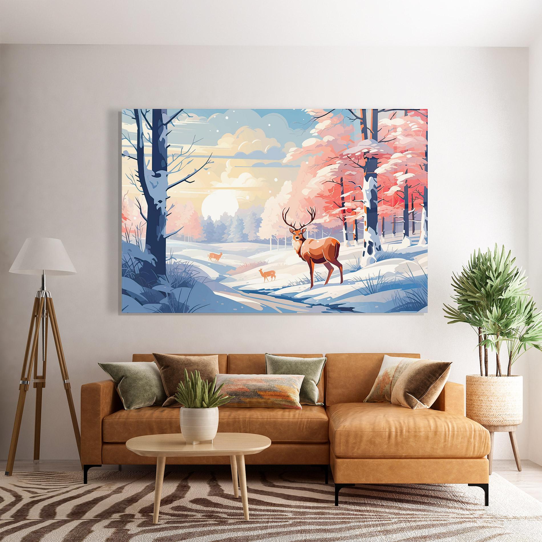 Glasbild Winter Deer Art mockup 7