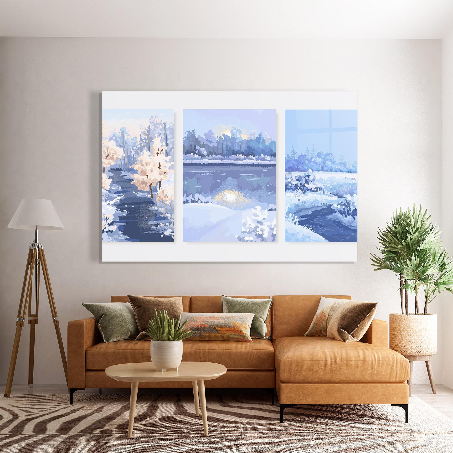 Glasbild Winter_landscape_with_forest_and_field_vector_illustration14 mockup 7