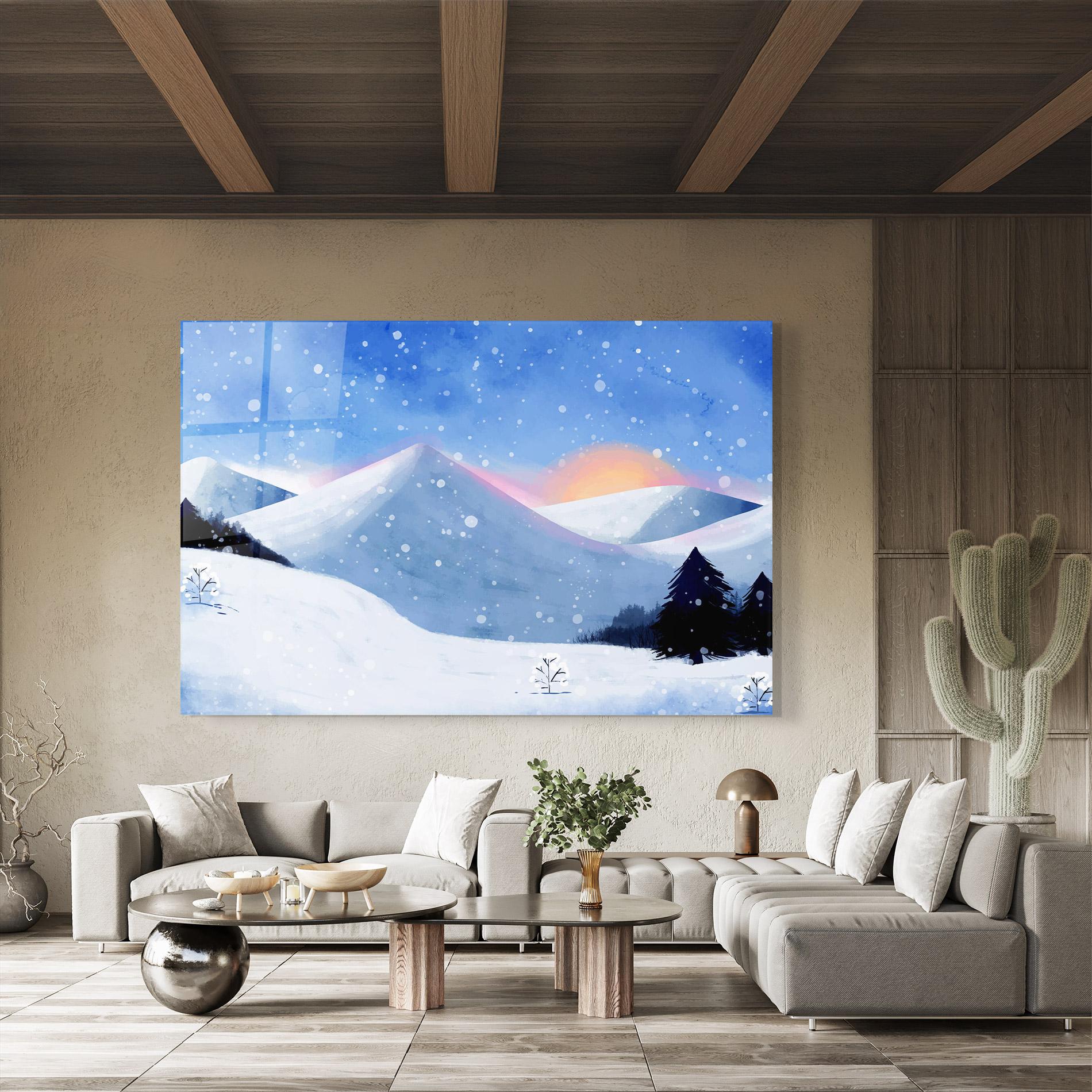 Glasbild Mountain Snow Art mockup 8