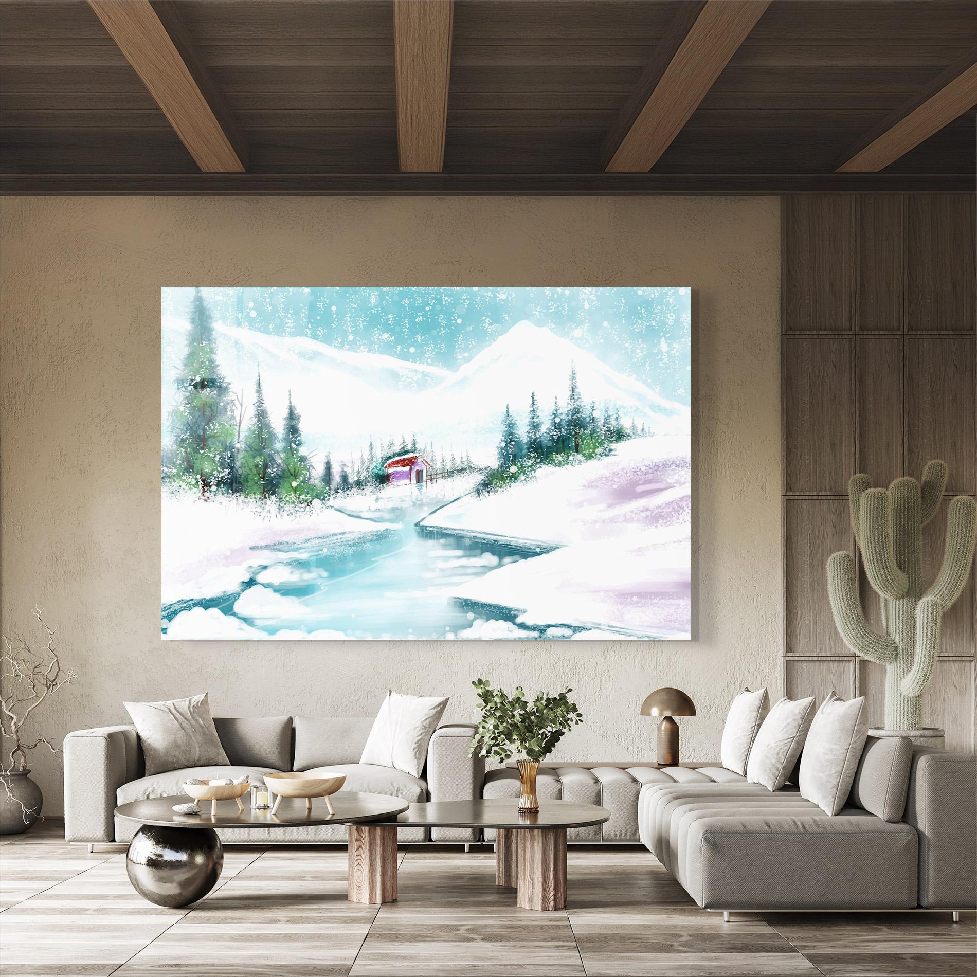 Glasbild Purple House Winter mockup 8