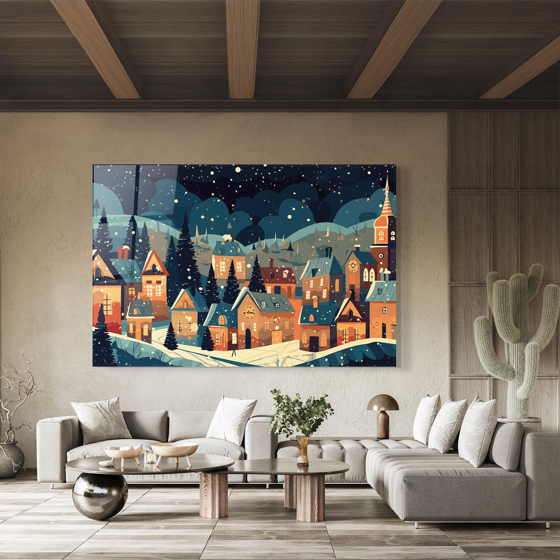 Glasbild Winter View Houses mockup 8