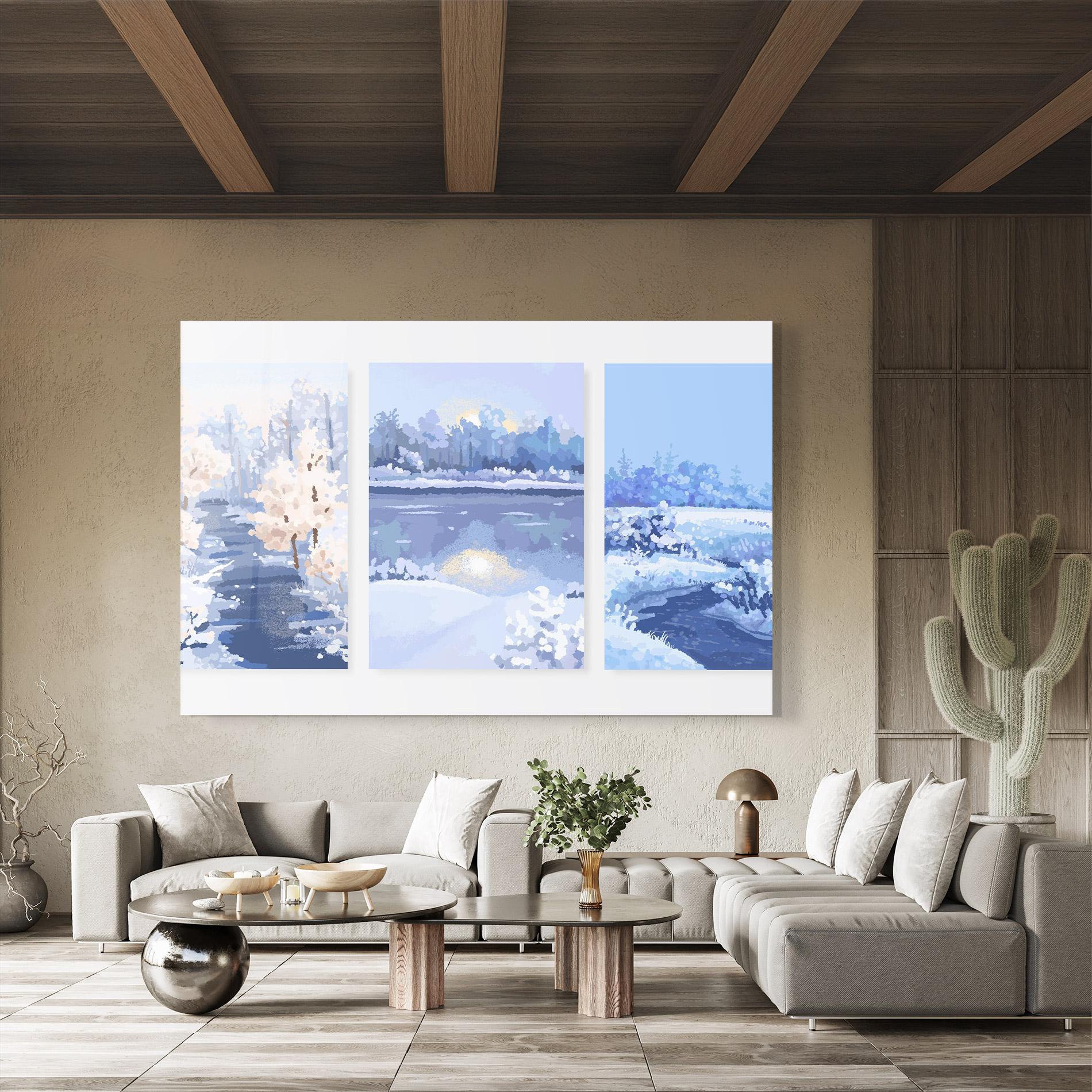 Glasbild Winter_landscape_with_forest_and_field_vector_illustration14 mockup 8