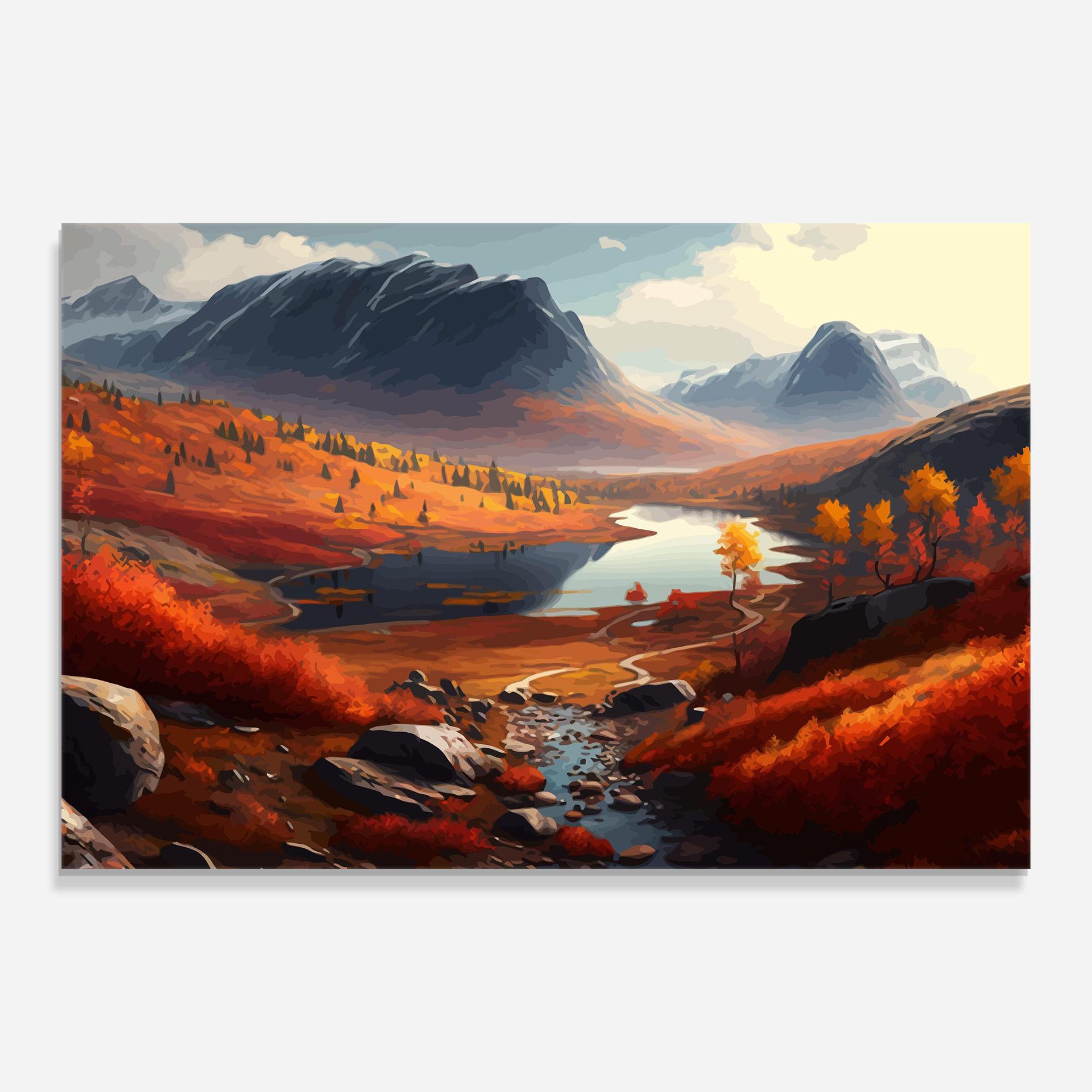Glasbild Autumn Field Lake mockup 0