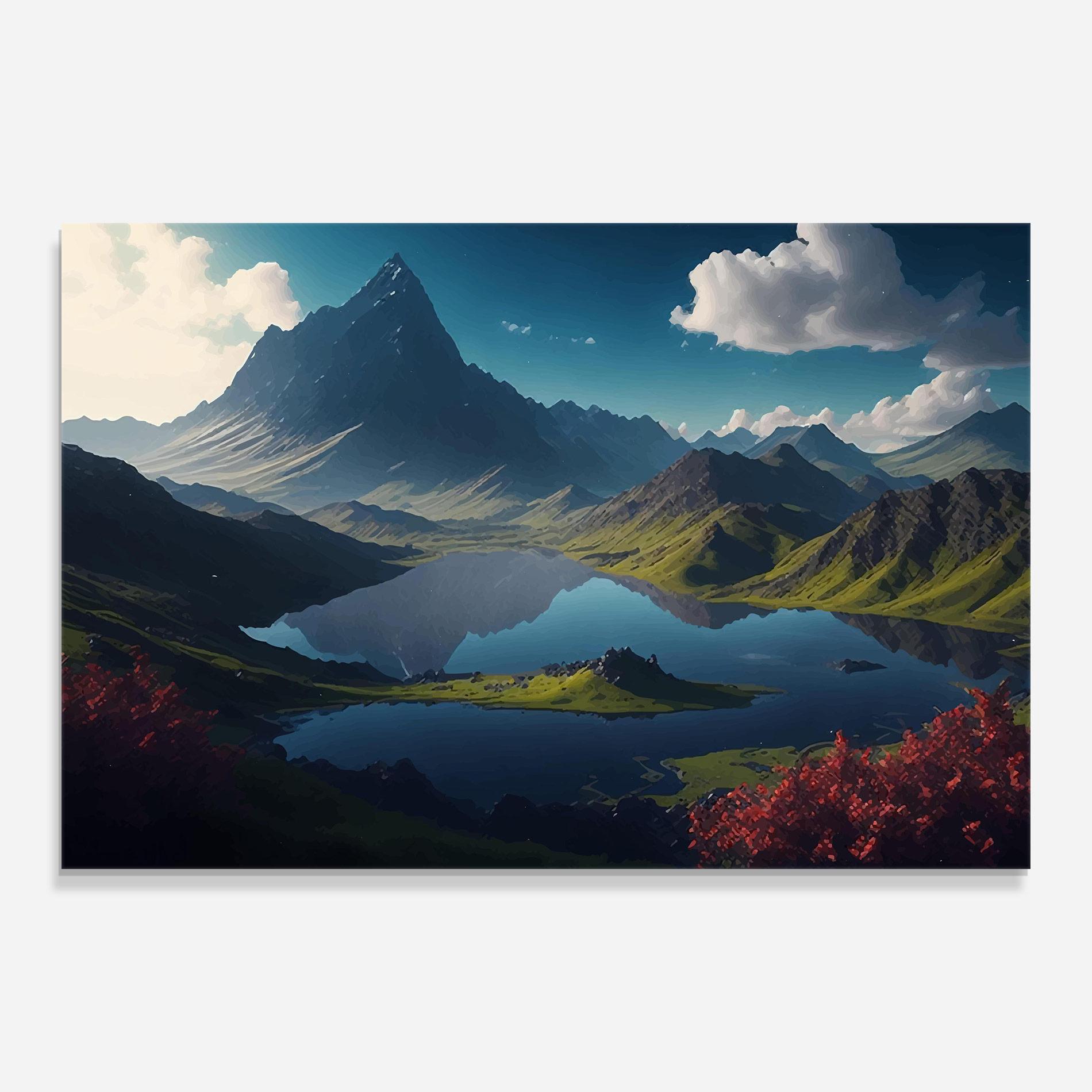 Glasbild Red Flower Lake mockup 0