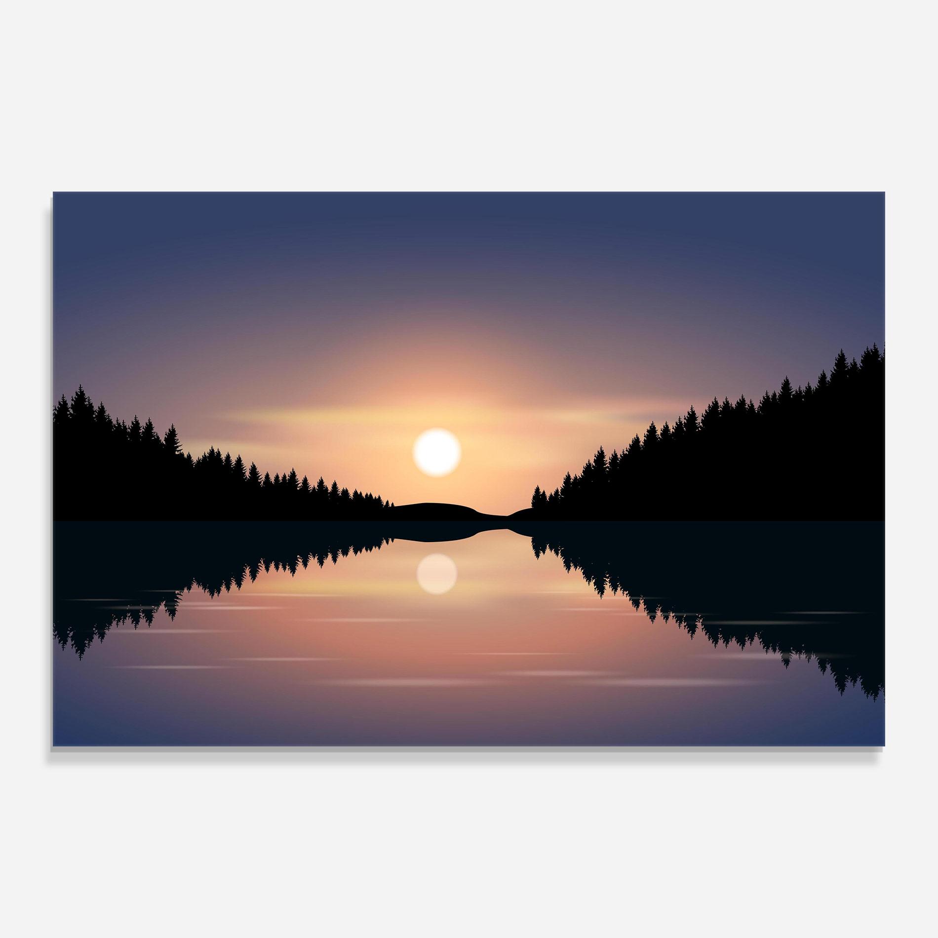 Glasbild Sunset Forest Lake mockup 0