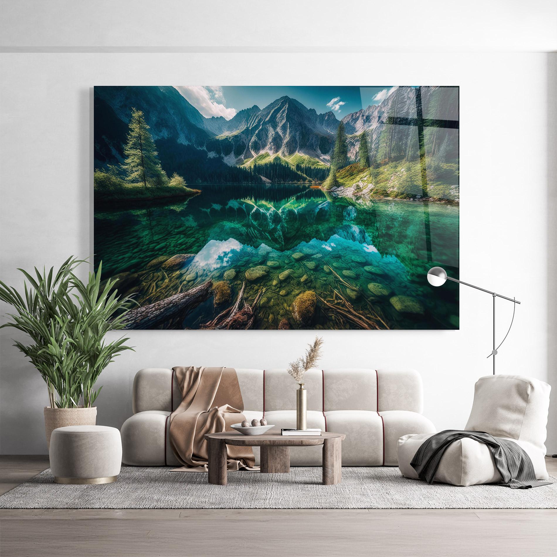 Glasbild Beautiful Lake Mountain mockup 9