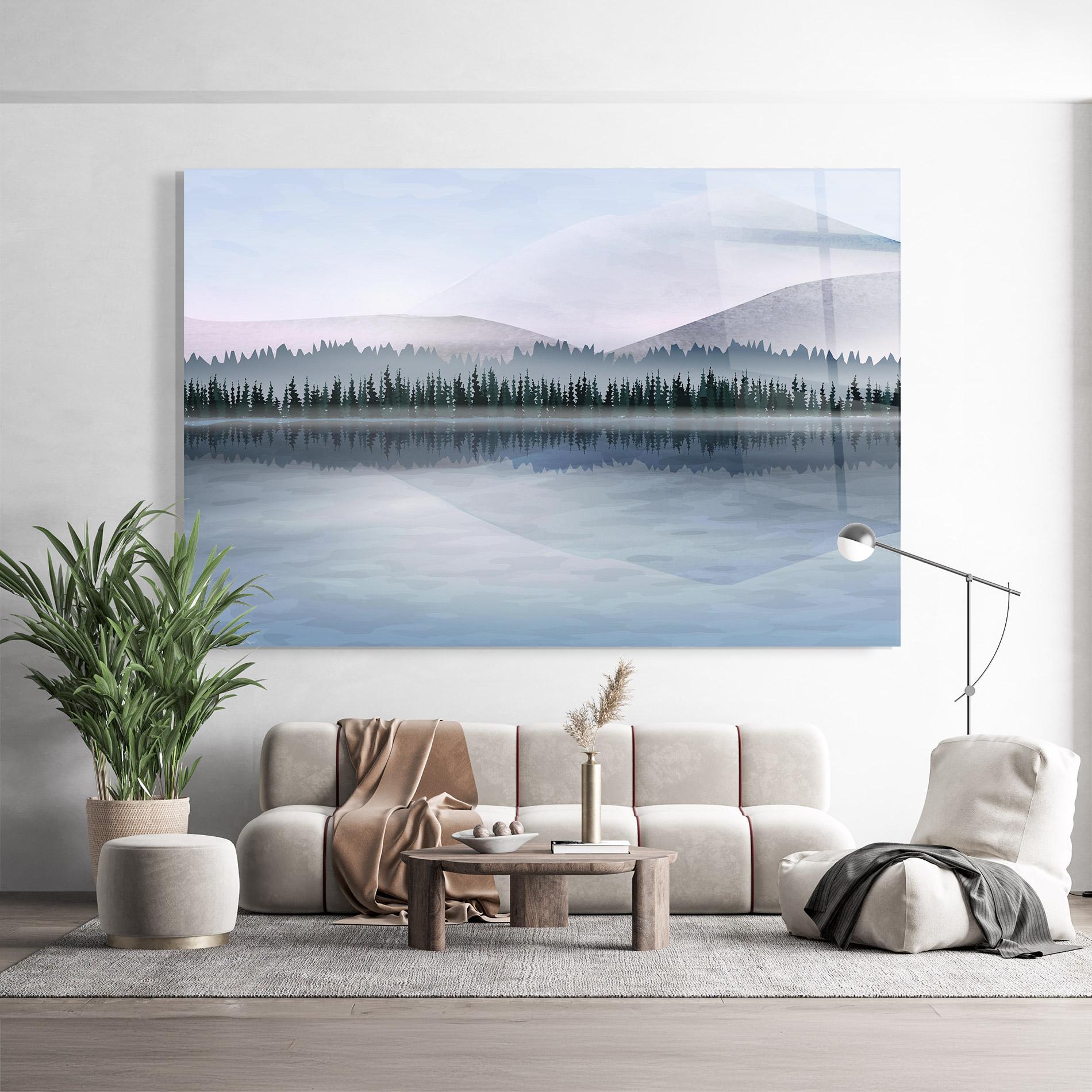 Glasbild Grey Lake Trees mockup 9