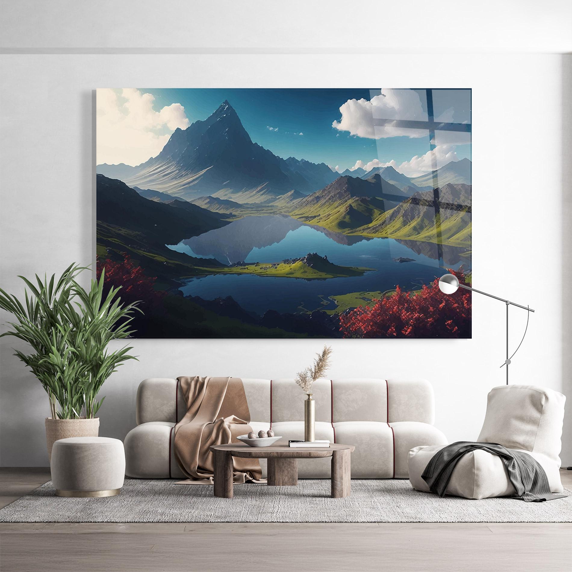 Glasbild Red Flower Lake mockup 9