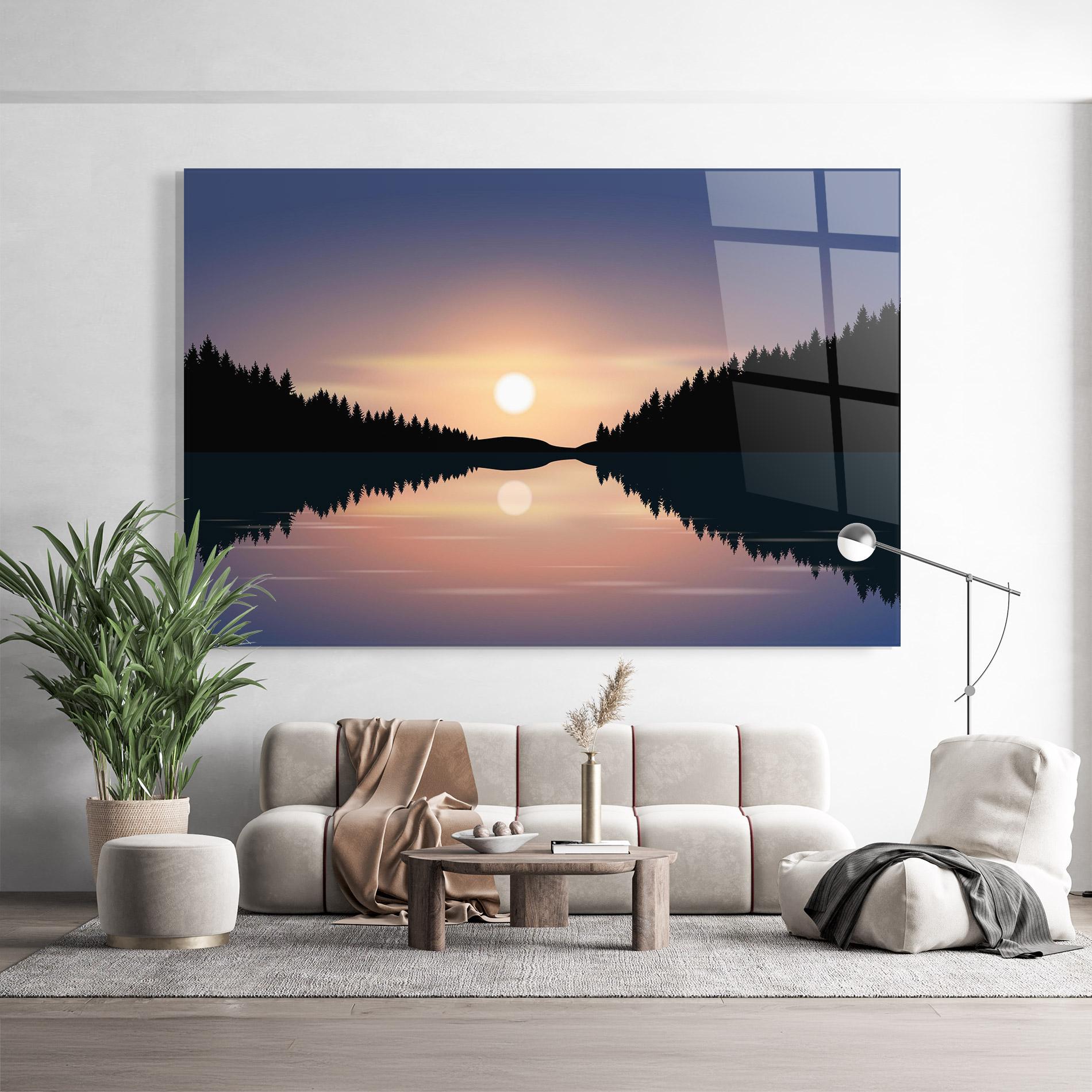 Glasbild Sunset Forest Lake mockup 9