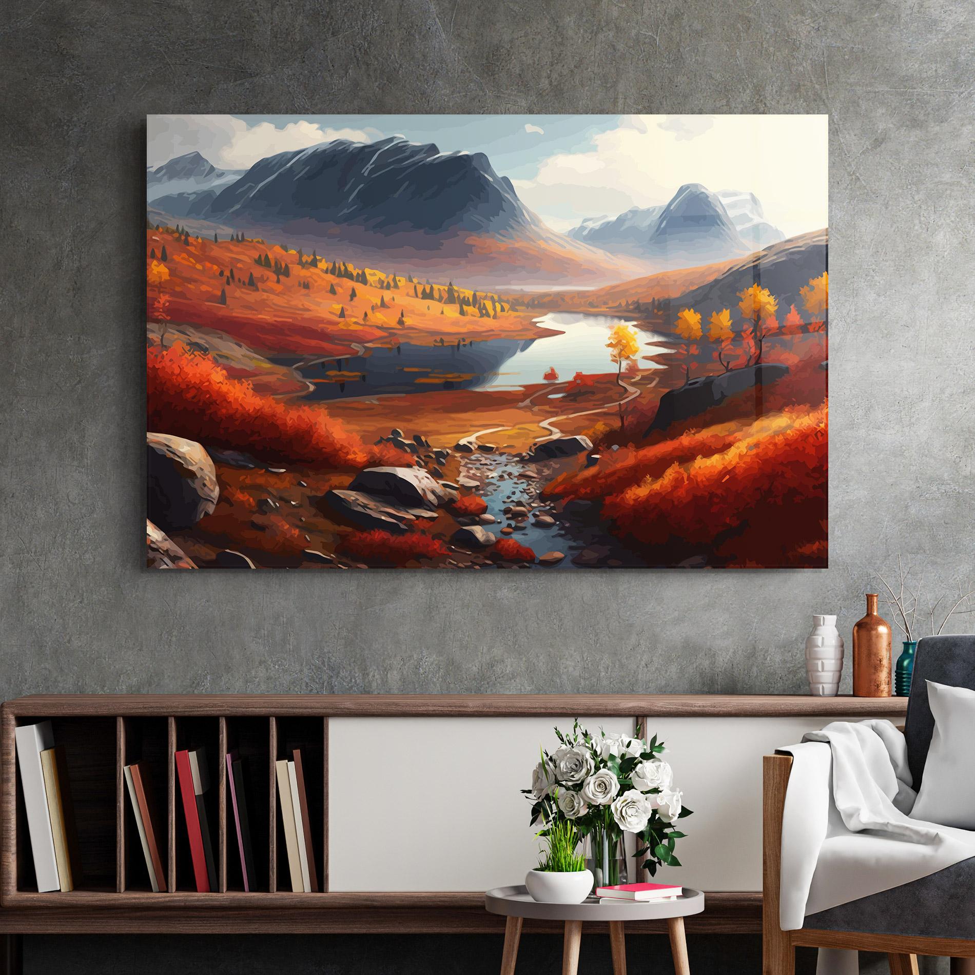 Glasbild Autumn Field Lake mockup 2