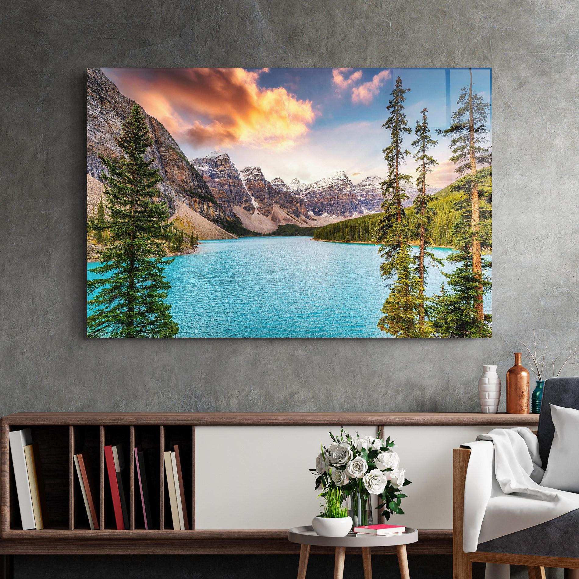 Glasbild Blue Magic Lake mockup 2