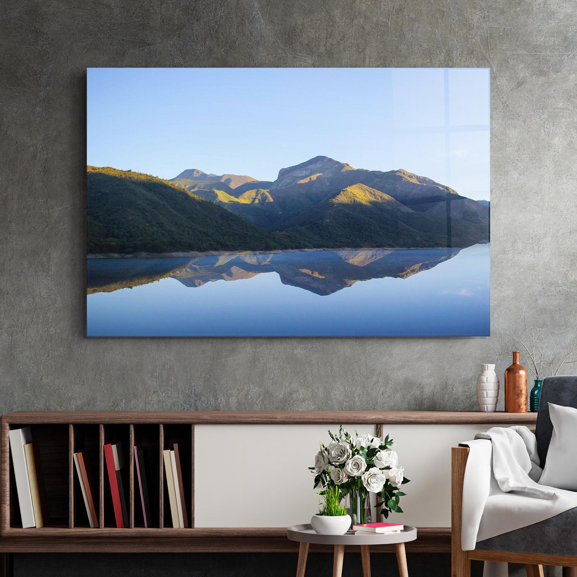Glasbild Blue Nice Lake mockup 2