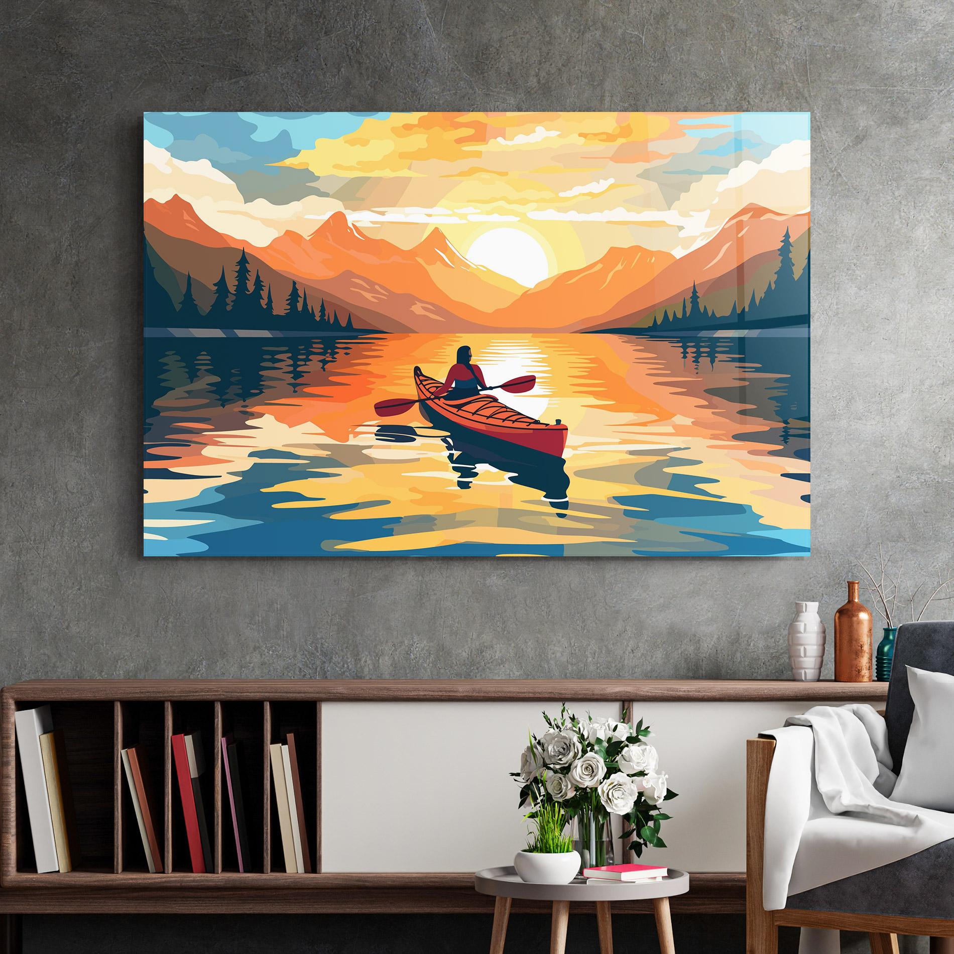 Glasbild Boat Sunset Woman mockup 2