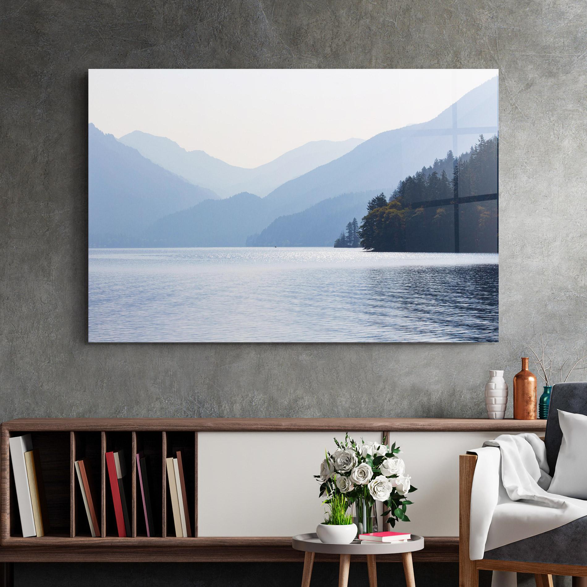 Glasbild Grey Lake View mockup 2
