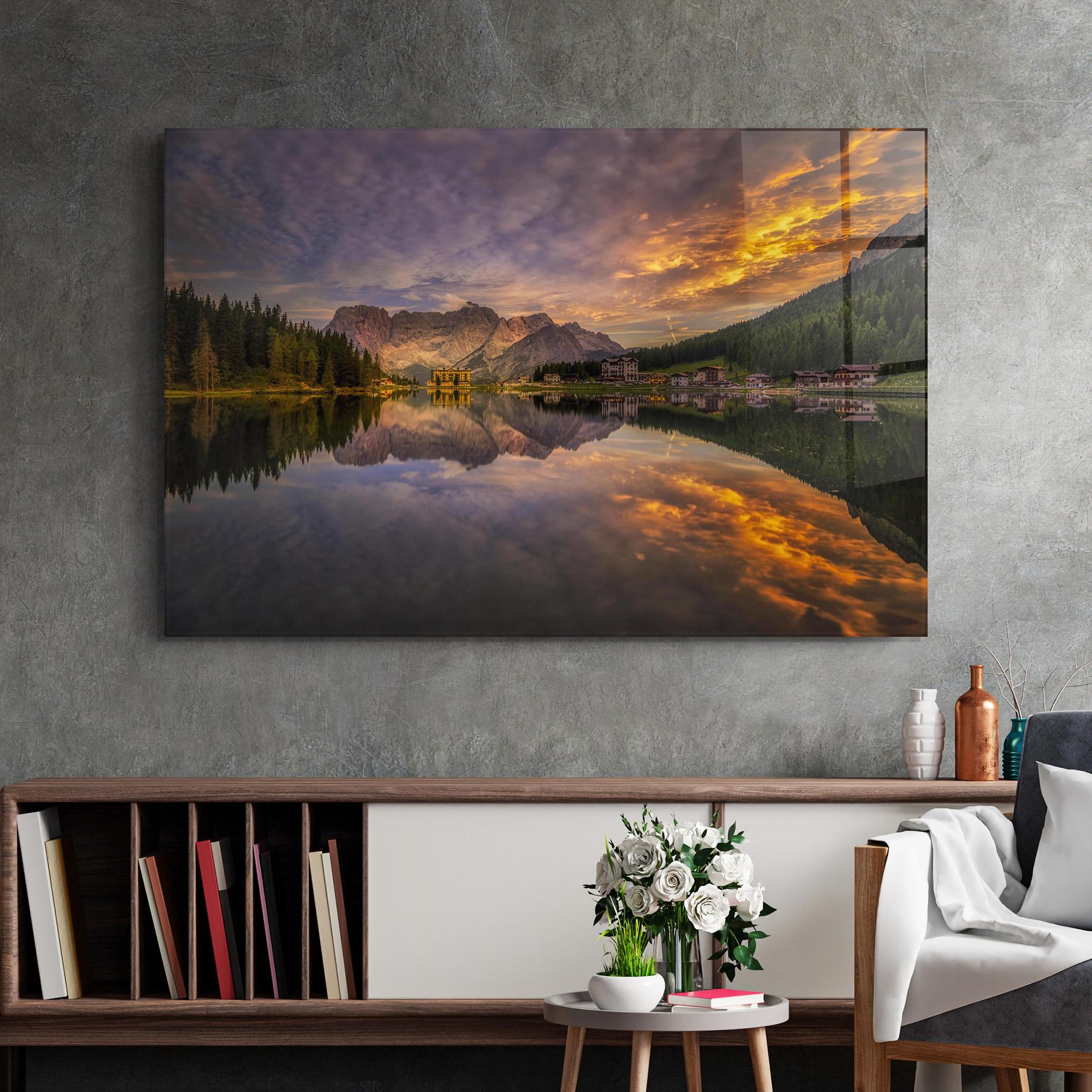 Glasbild Misurina Sunset mockup 2