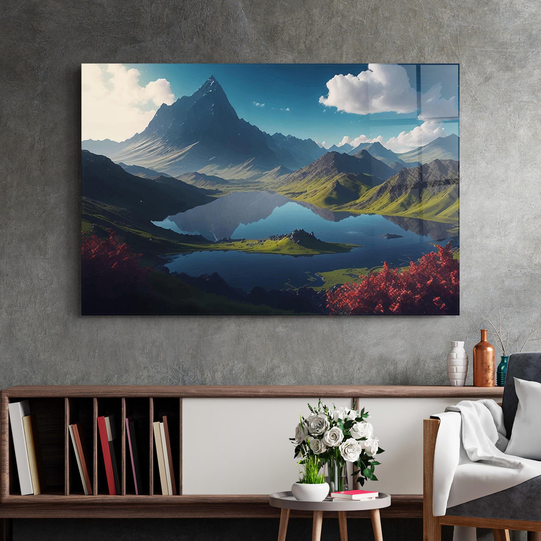 Glasbild Red Flower Lake mockup 2