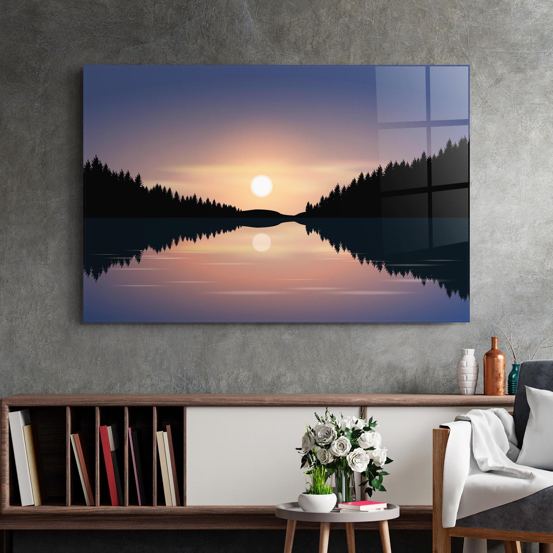 Glasbild Sunset Forest Lake mockup 2