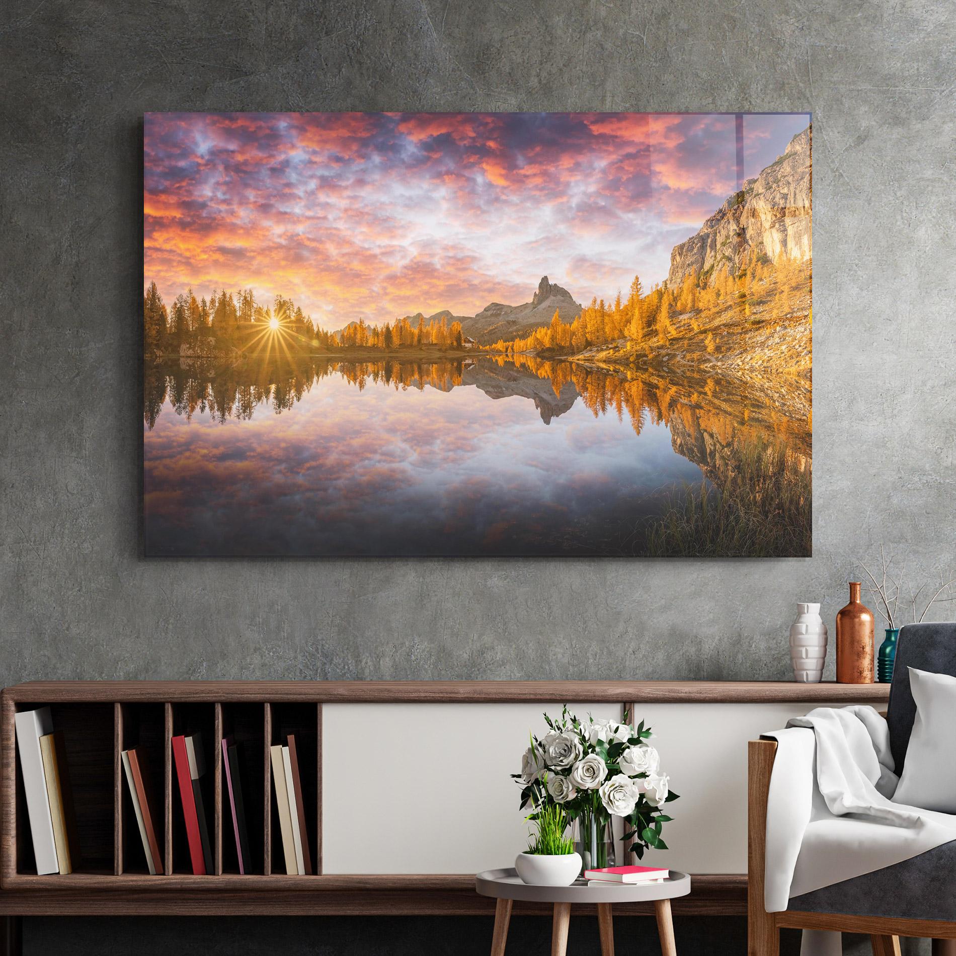 Glasbild Yellow Light Lake mockup 2