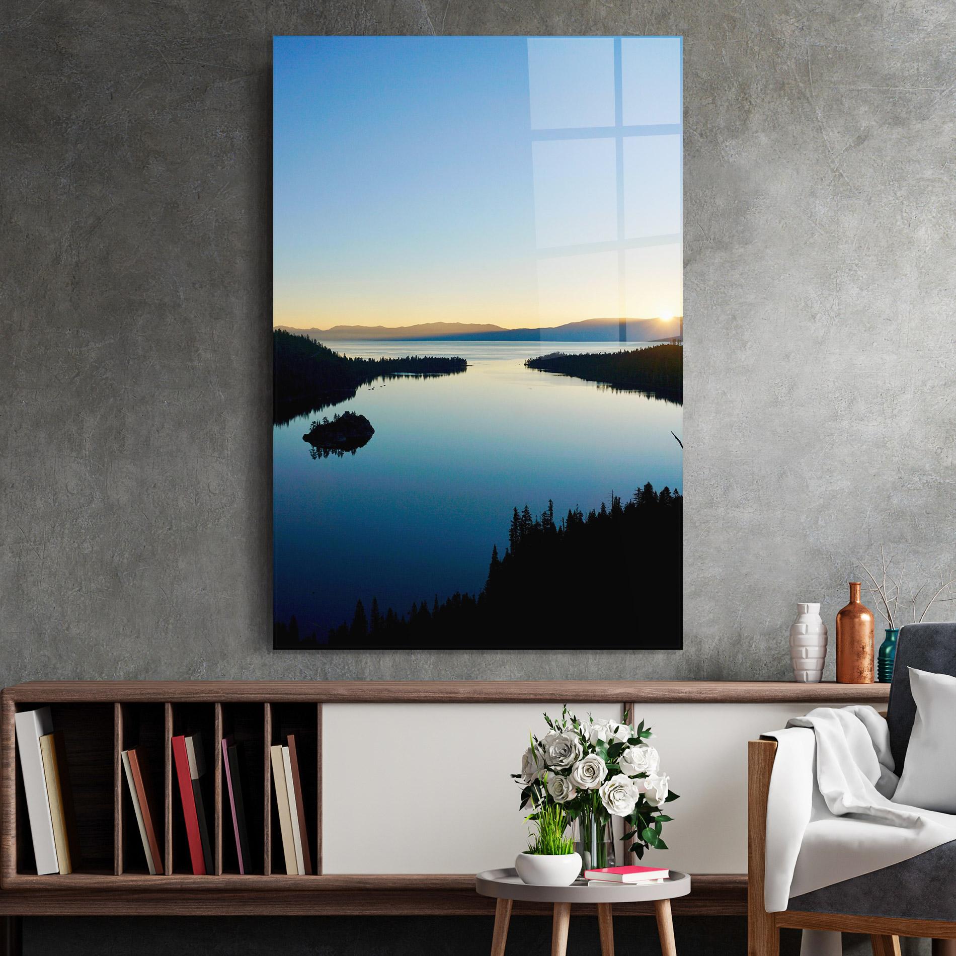 Glasbild Blue Sky Lake mockup 2