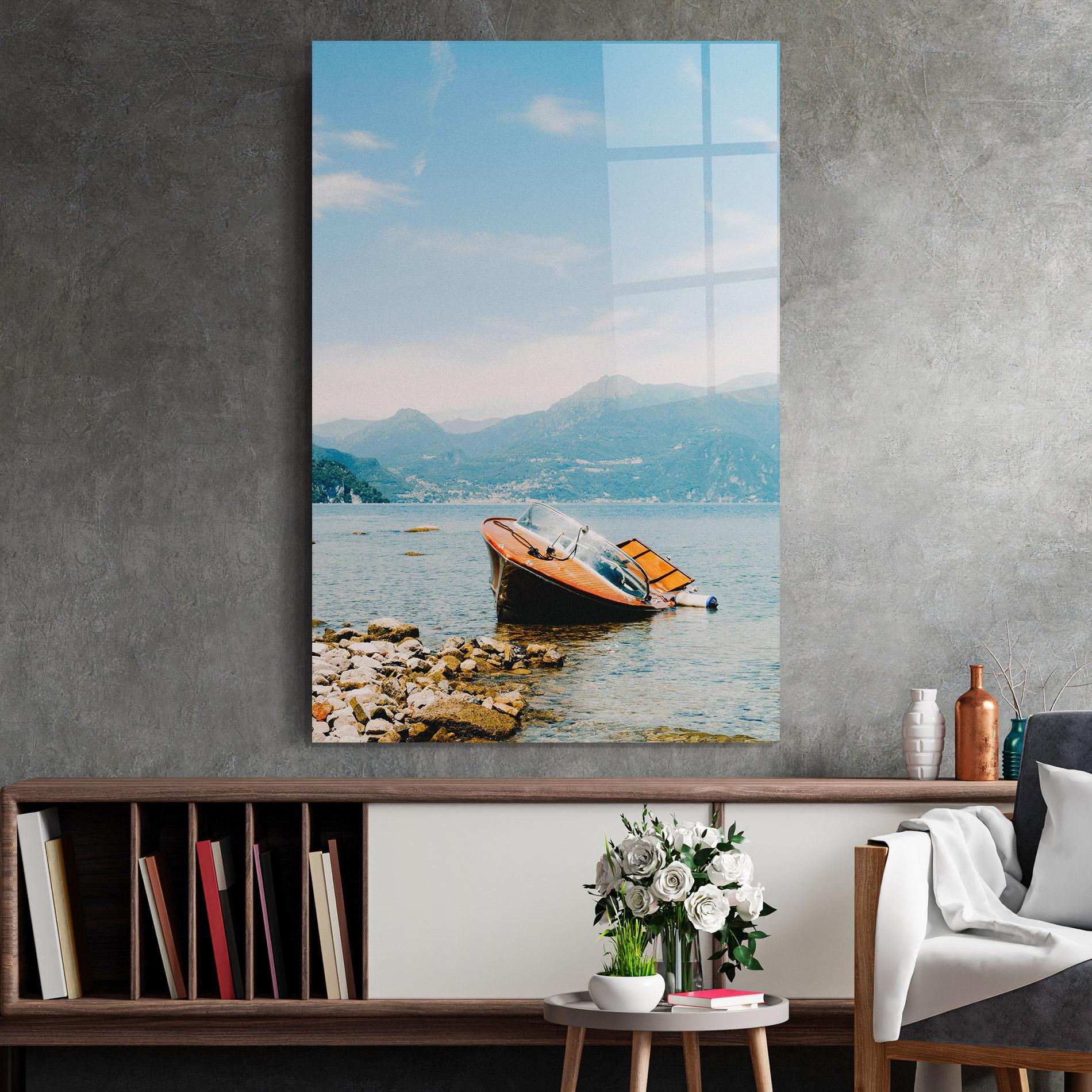 Glasbild Boat On The Lake mockup 2