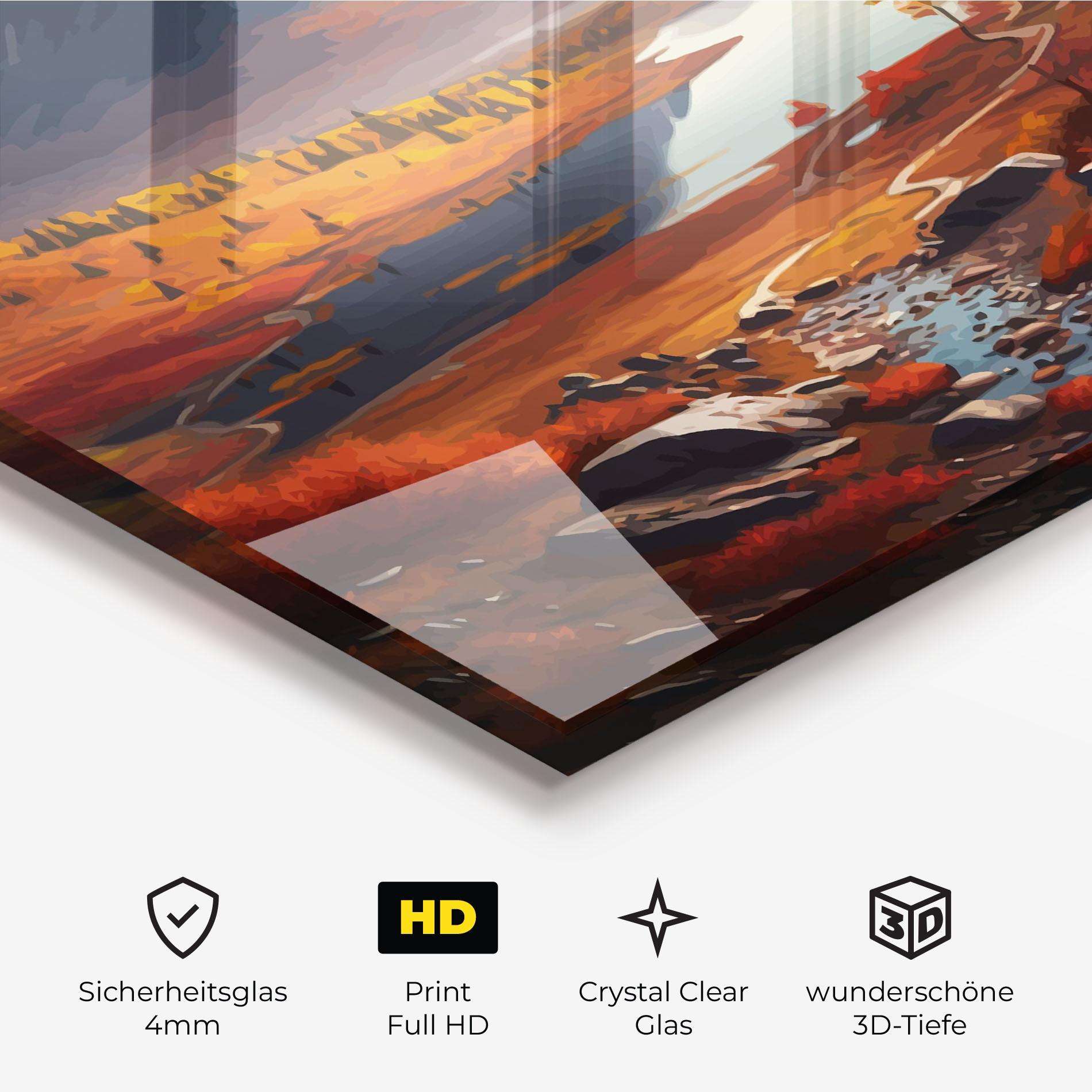 Glasbild Autumn Field Lake mockup 3