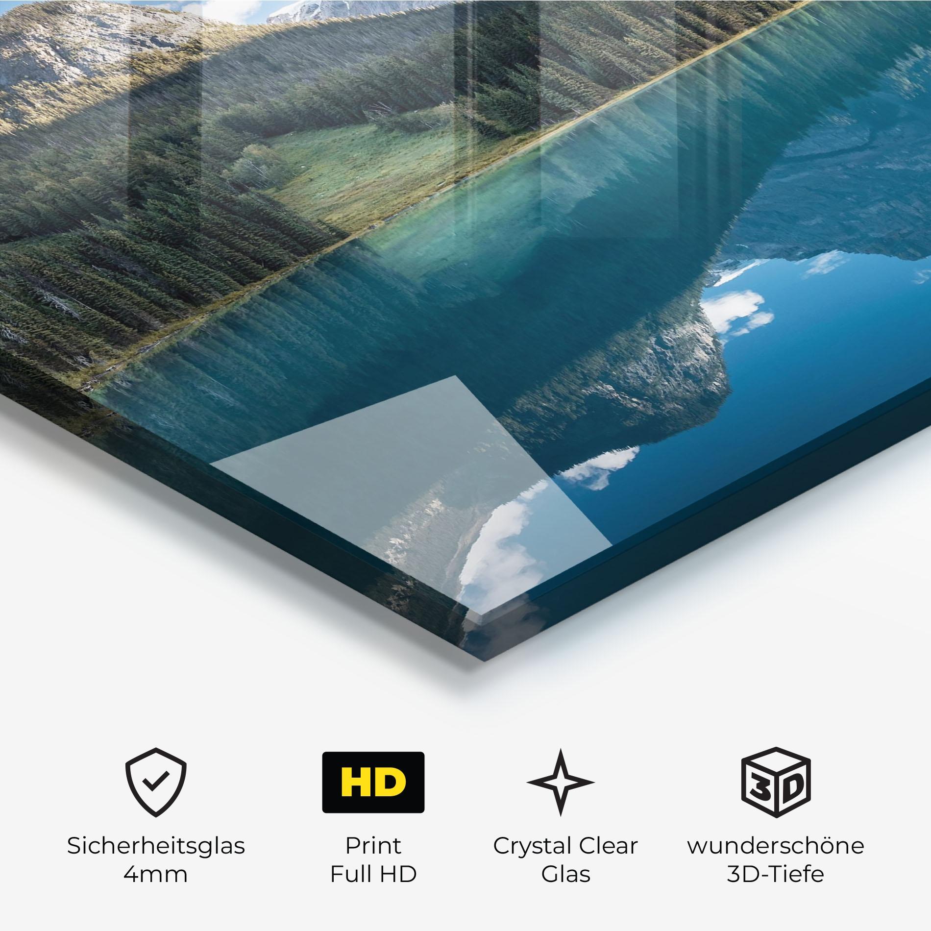 Glasbild Beautiful Emerald Lake mockup 3