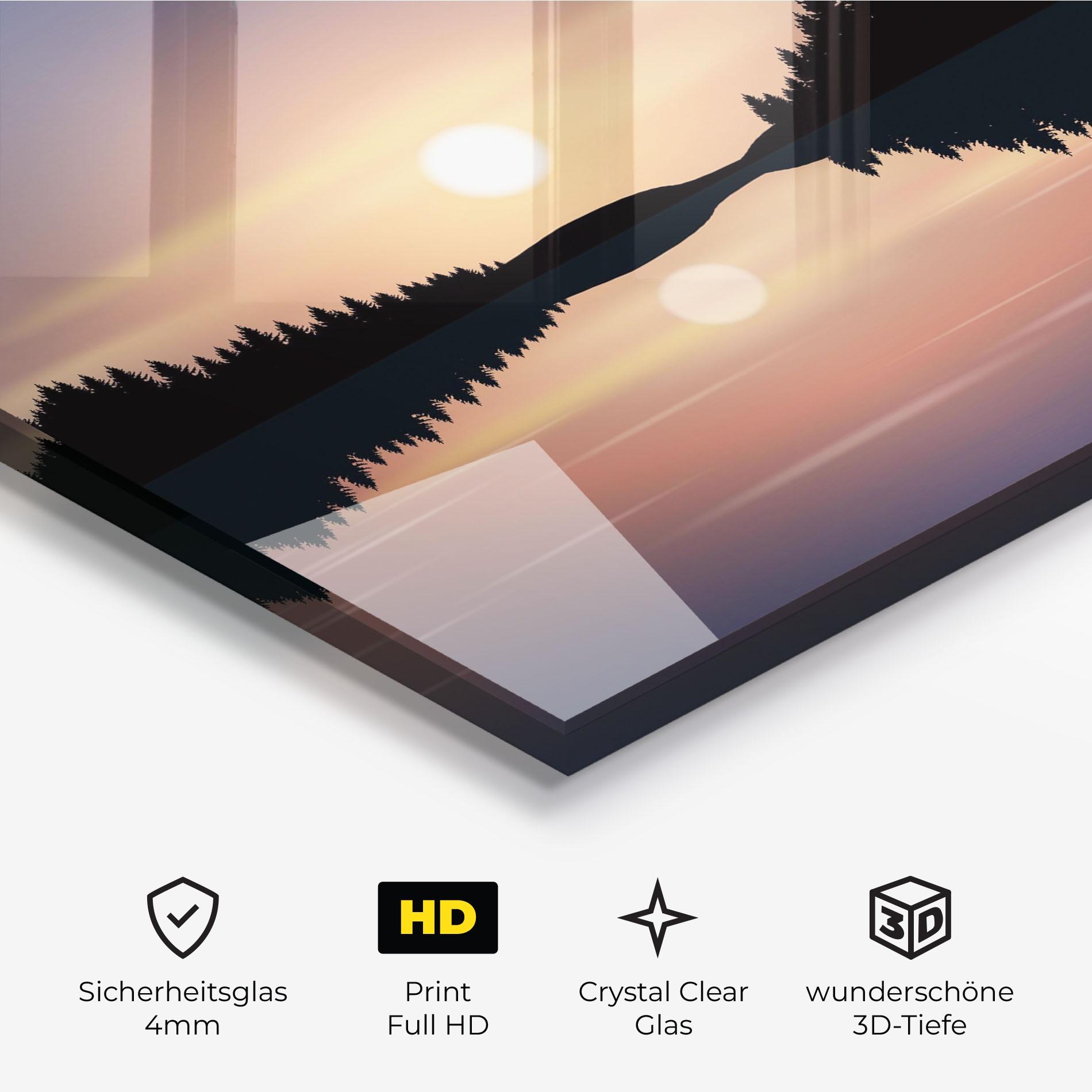 Glasbild Sunset Forest Lake mockup 3