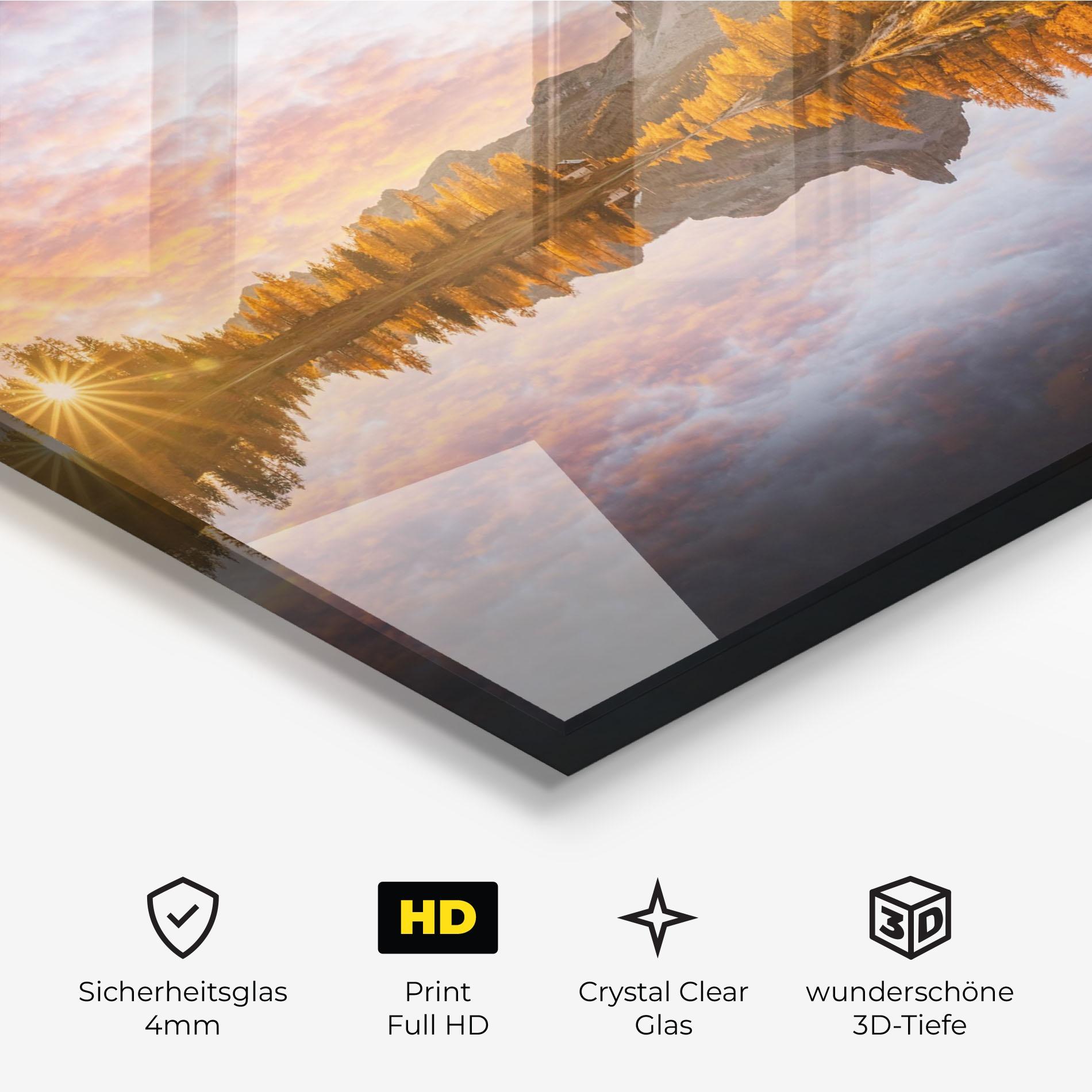 Glasbild Yellow Light Lake mockup 3
