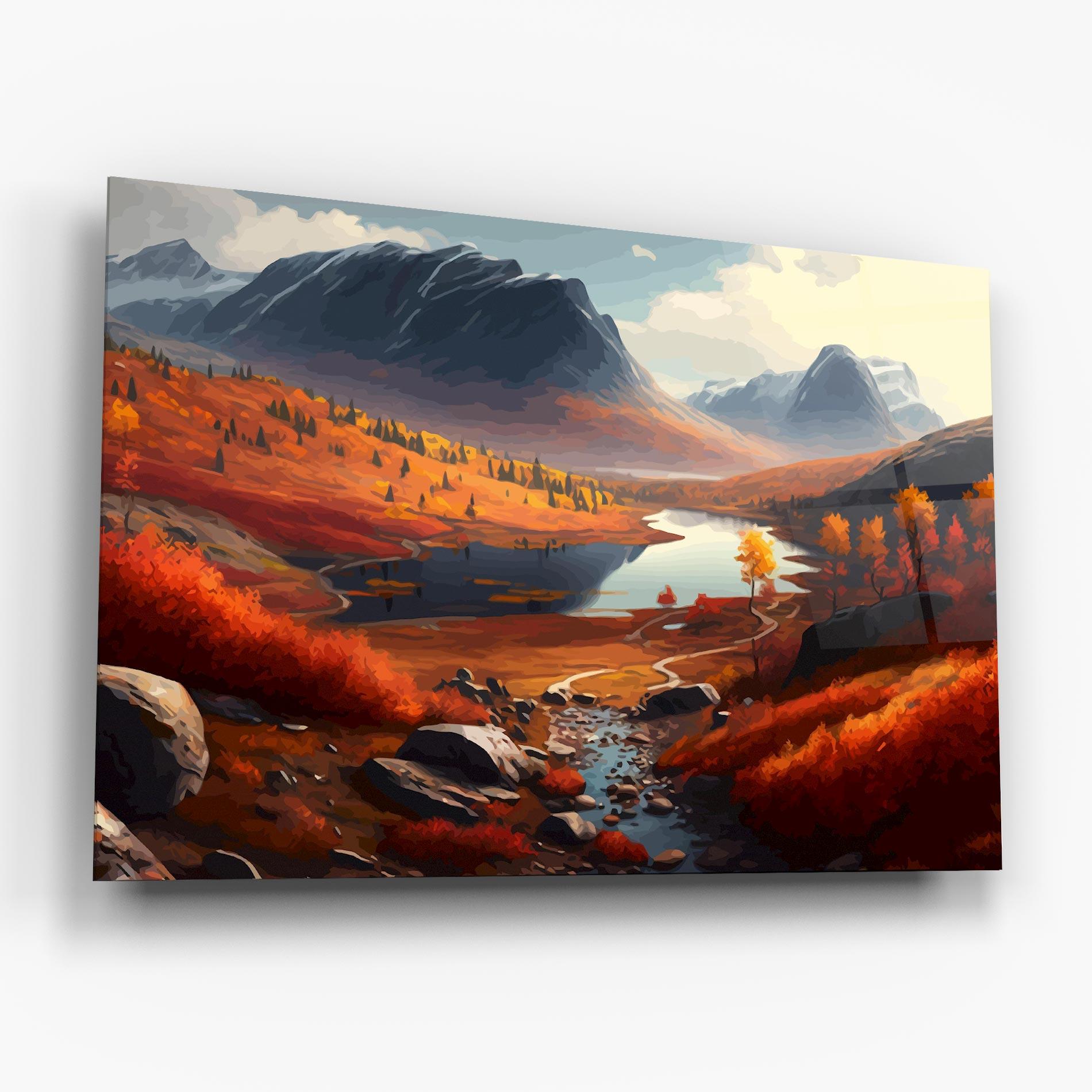 Glasbild Autumn Field Lake mockup 6