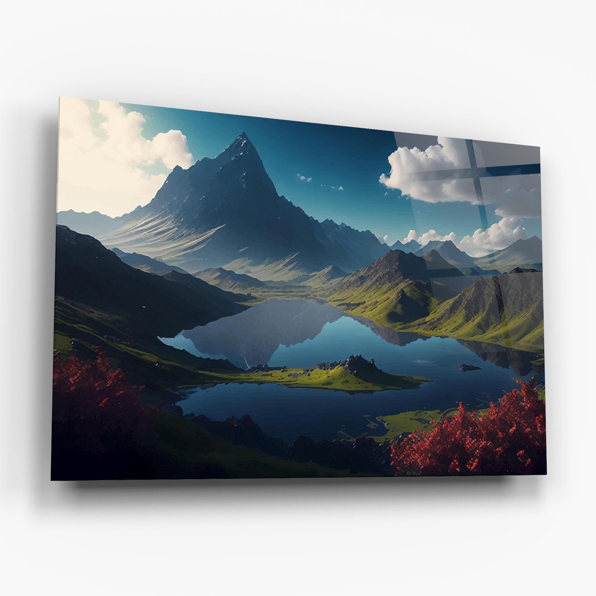 Glasbild Red Flower Lake mockup 6