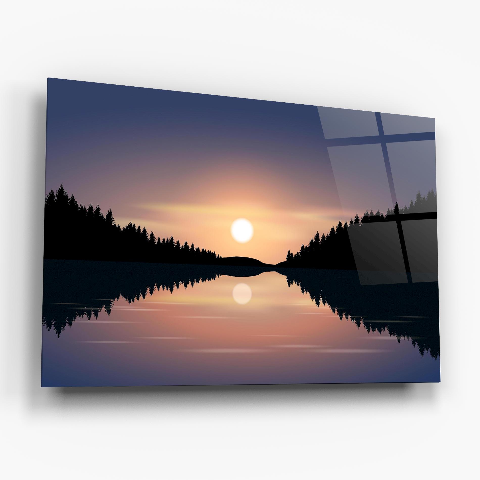 Glasbild Sunset Forest Lake mockup 6