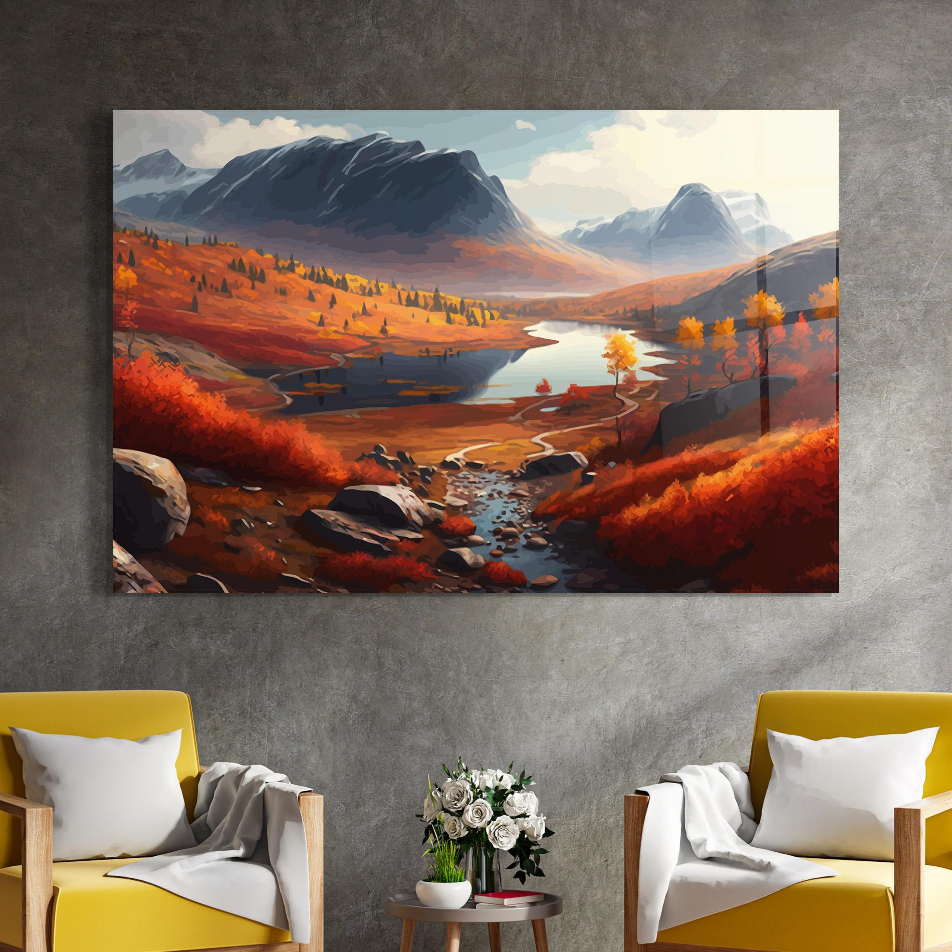 Glasbild Autumn Field Lake mockup 4